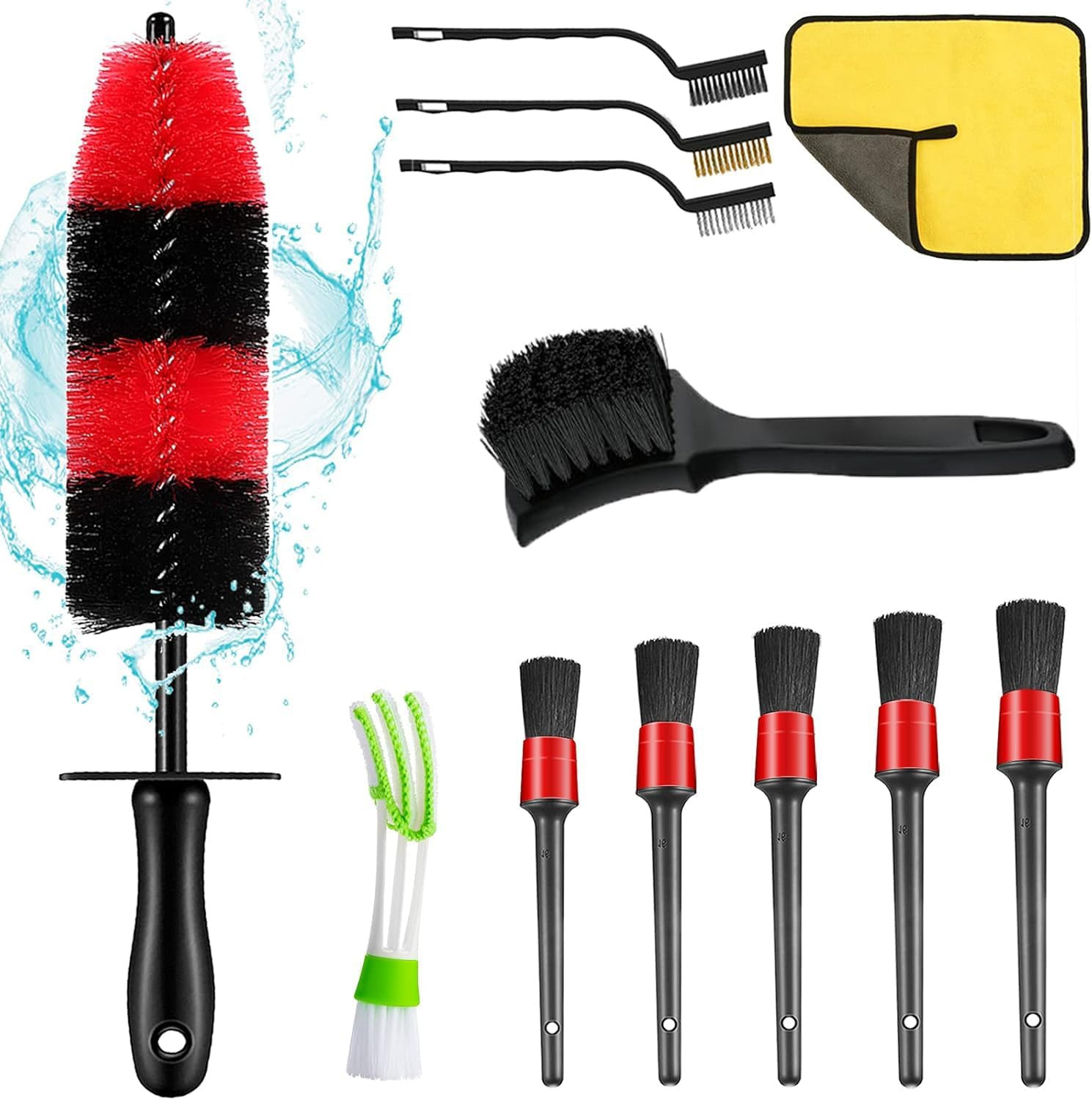 12Pcs Car Wheel & Tire Brush Kit,Including 17Inch Long Wheel Brush,Short Handle