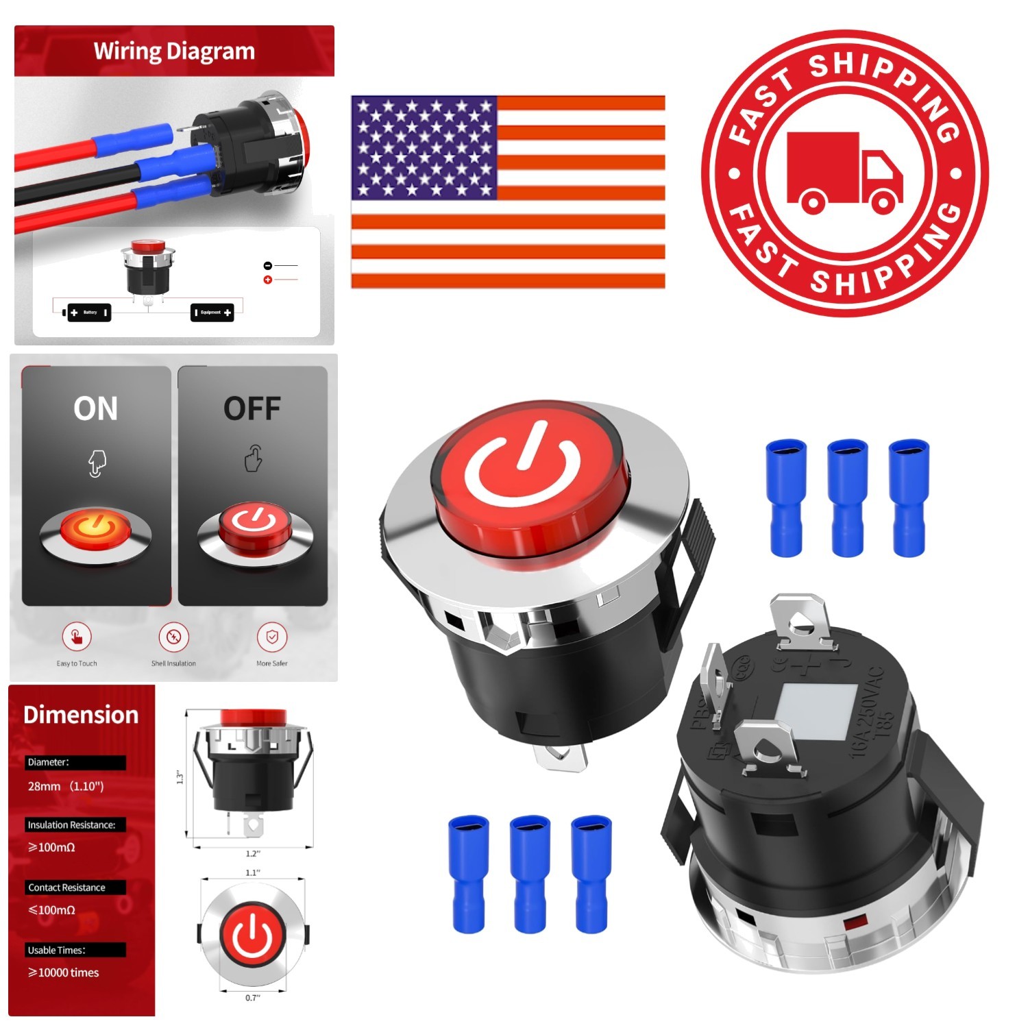 12V Key Start Power Switch for Kids Ride On Car Toy Easy Push Button Operation