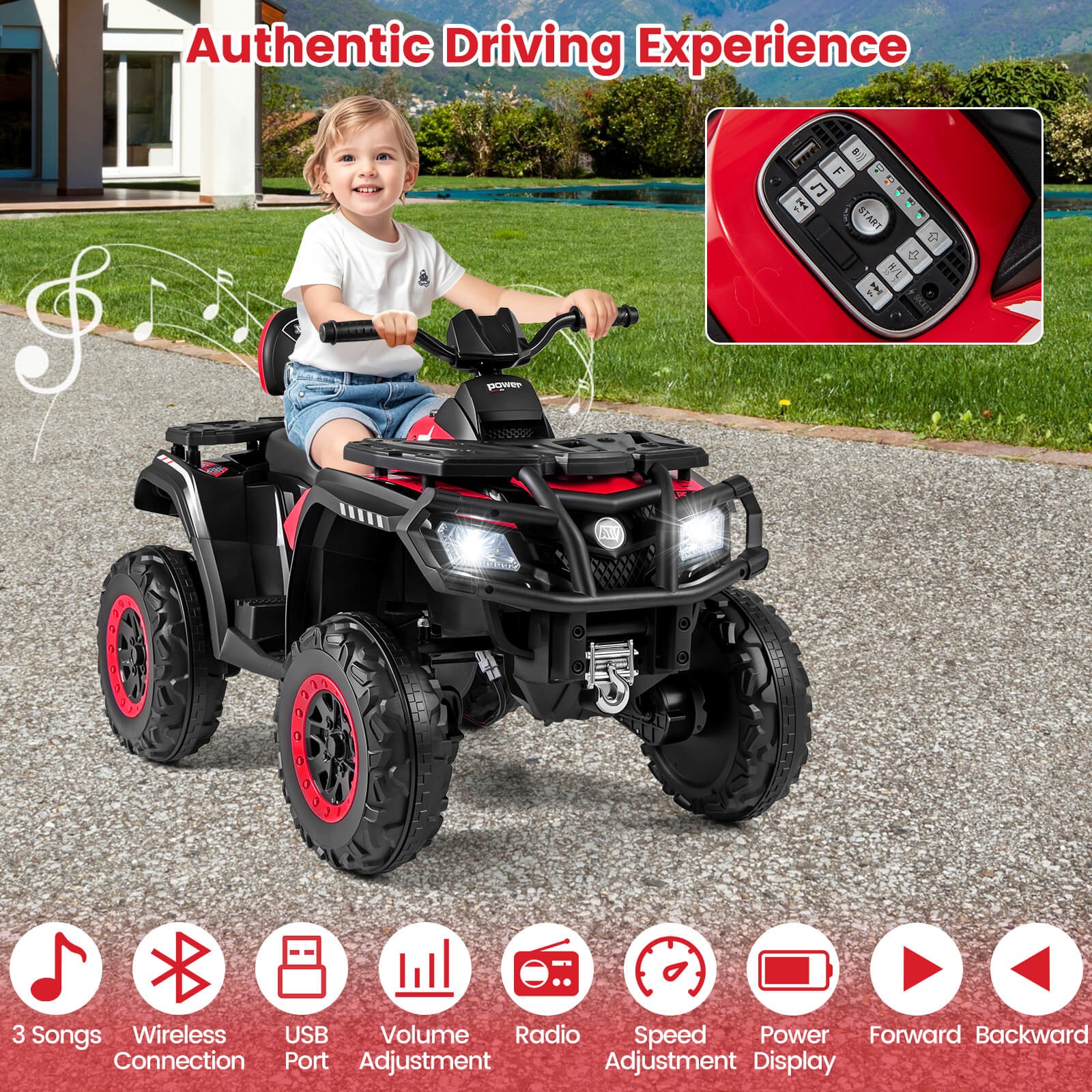 24V 2-Seater 4-Wheeler Quad Electric Vehicle w/ 4 Motors, Soft Start LED Lights