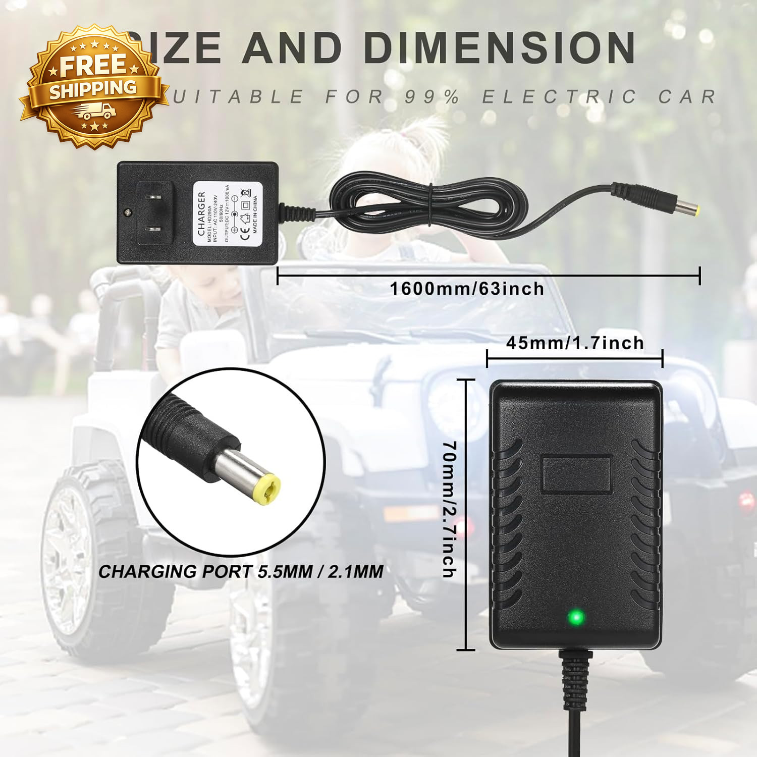 12V Kids Charger for Ride on Car 12V Various Electric Ride-On Toys Car Battery