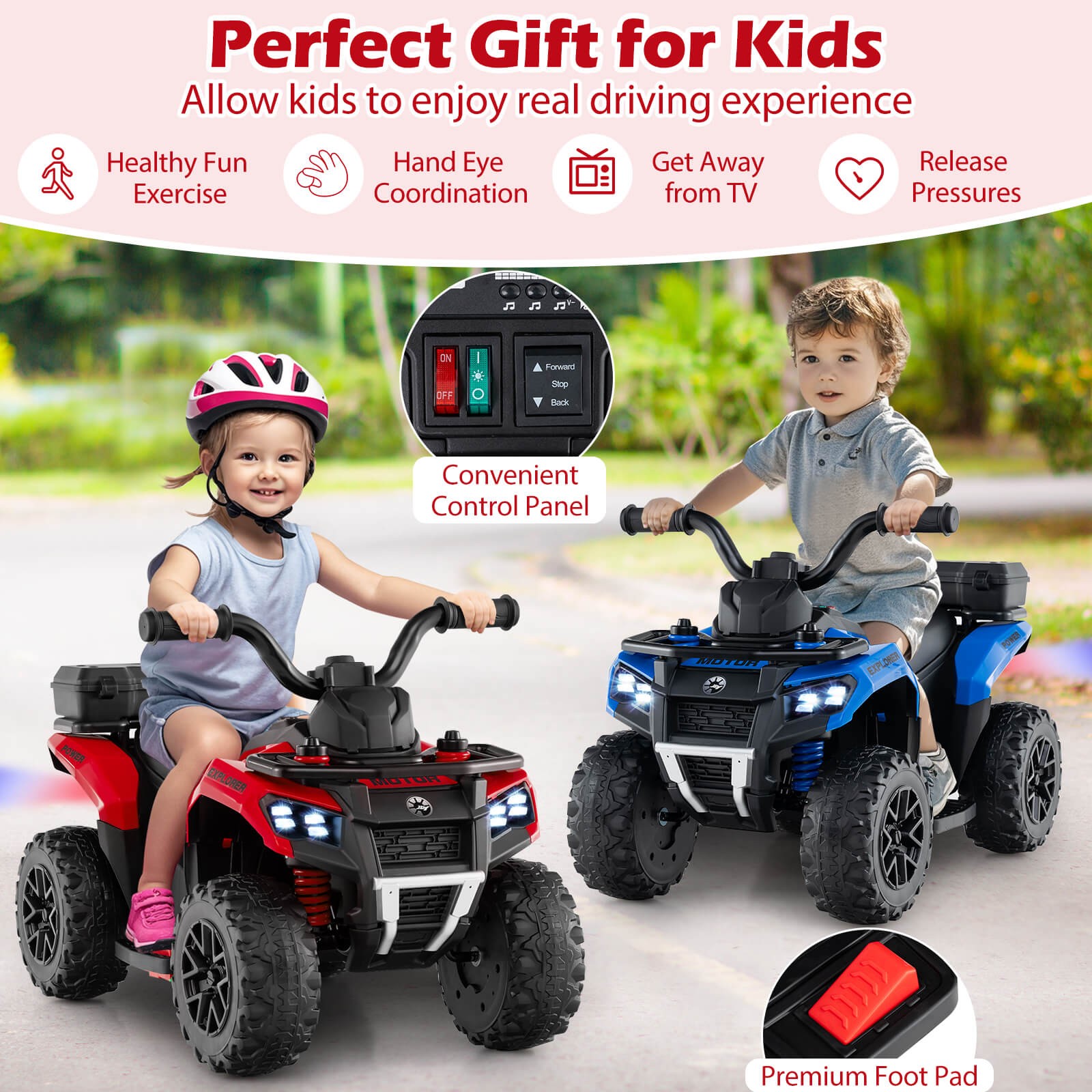 6V Kids Ride On ATV w/ Music & Spray Function USB Port Storage Box Toy Car