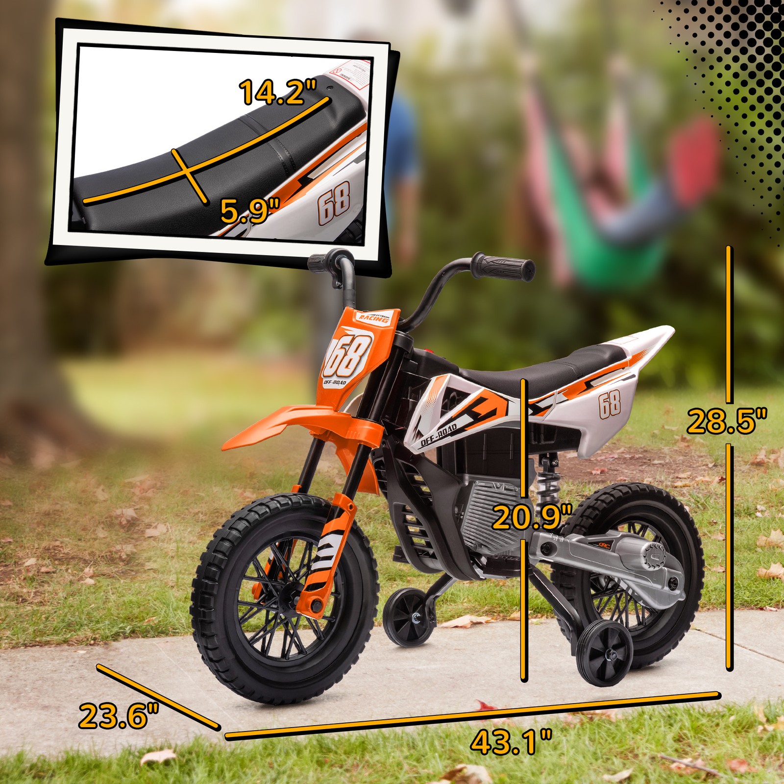 12V Kids Motorcycle W/ Twist Grip Throttle, Rear Suspension, Orange
