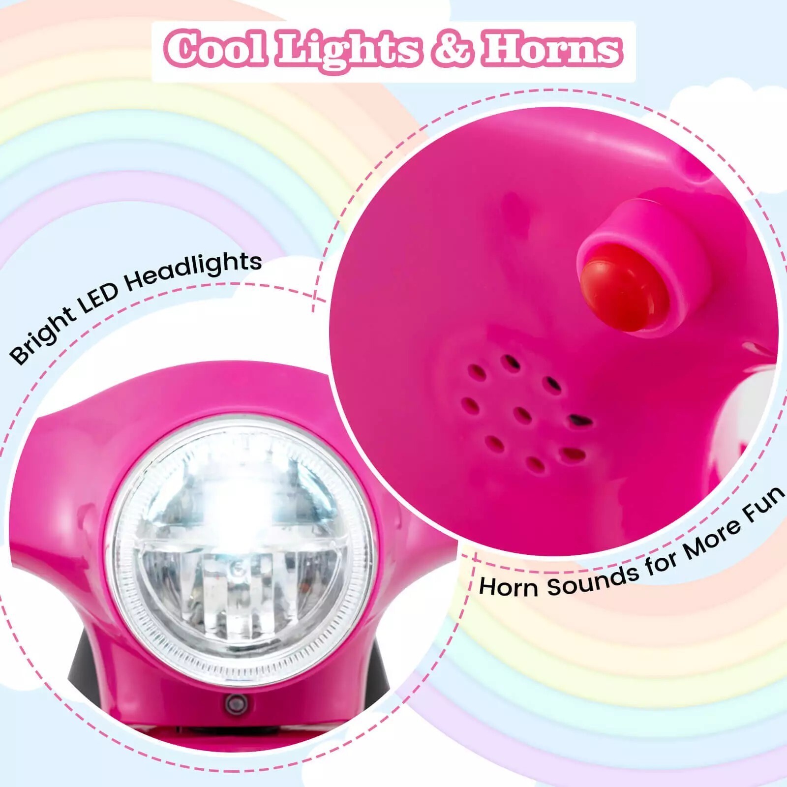 Kids Ride on Motorcycle with Training Wheels Headlight Horn 6V Battery