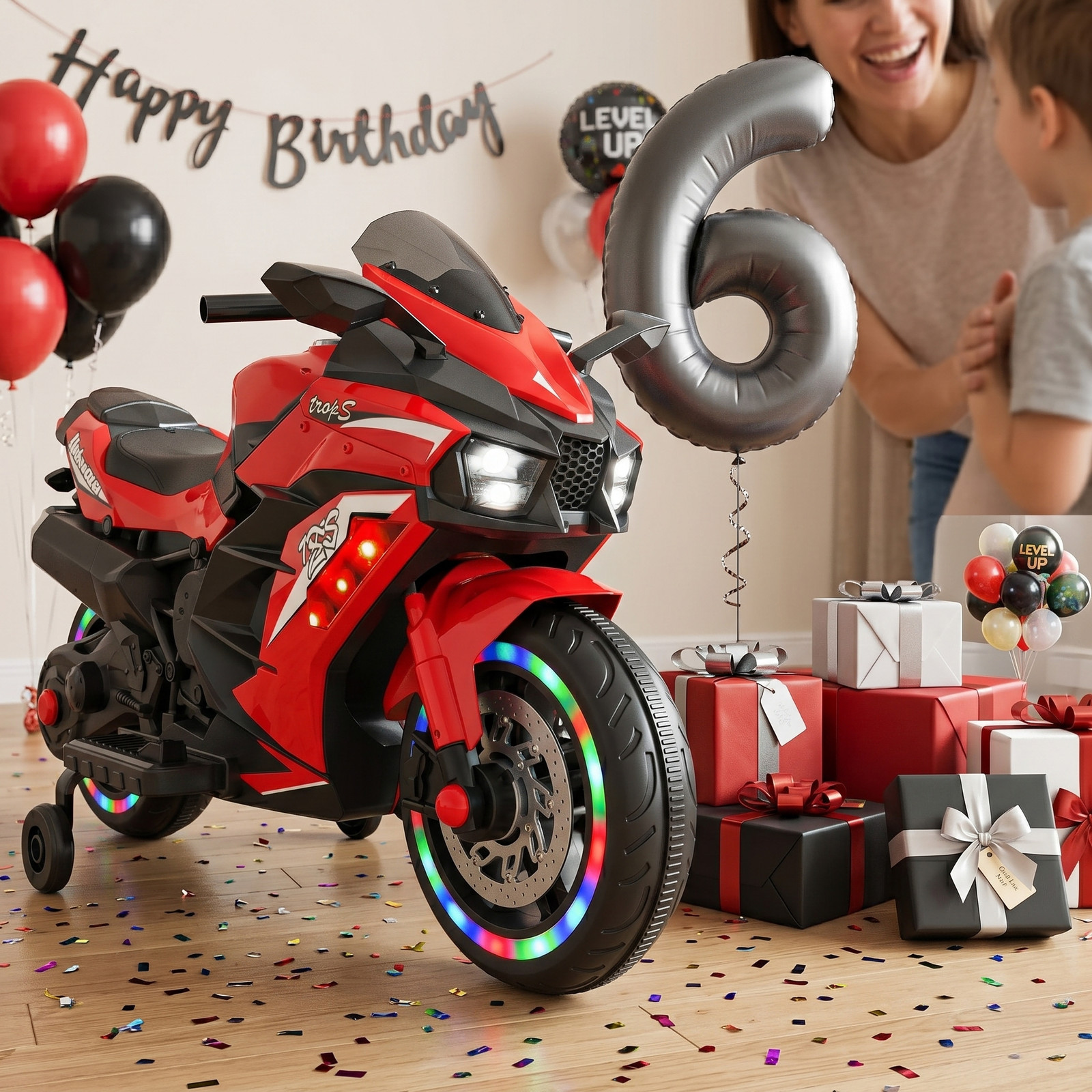 12V Kids Electric Motorcycle LED Lights Ride On Toy Bike 2 Wheels Birthday Gift