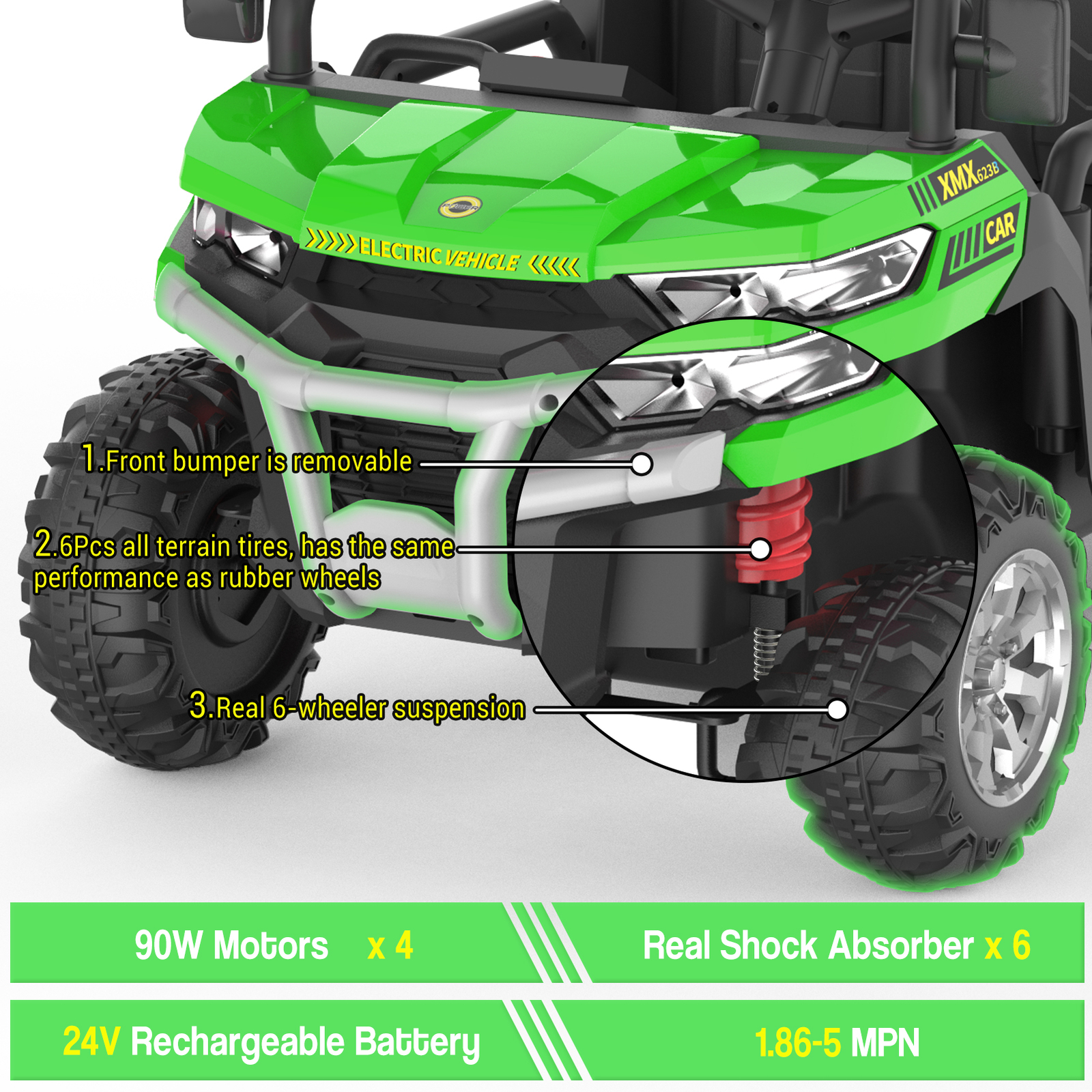 24V Powered Kid Ride On Dump Truck Toys 2 Seat Electric Dump Bed Truck 6 Wheels