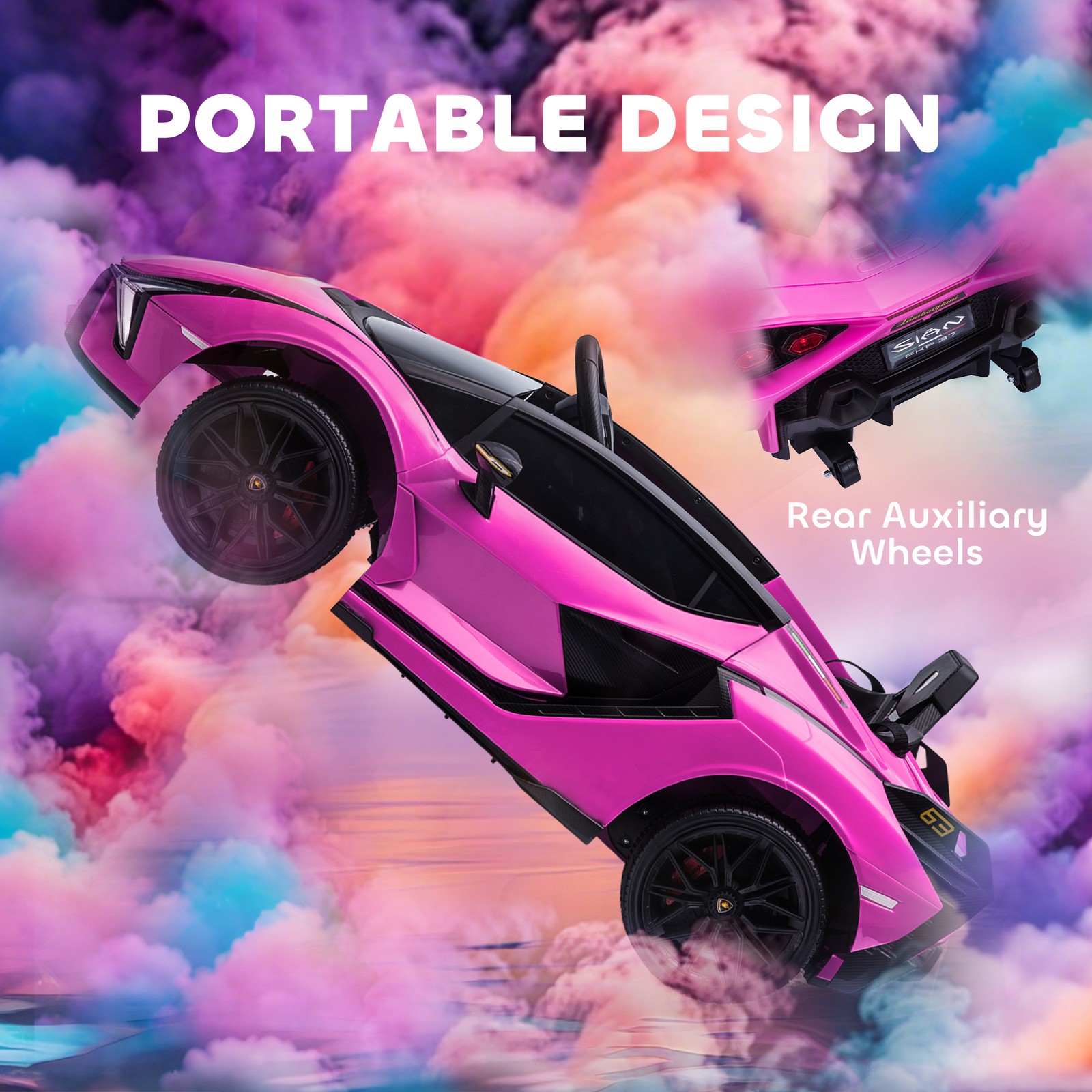 12V Lamborghini SIAN Licensed Electric Car for Kids, Pink