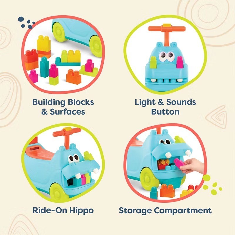 Ride on Toys for Toddlers Kids 1 2 3 year olds with Blocks Ride-on Locbloc Hippo