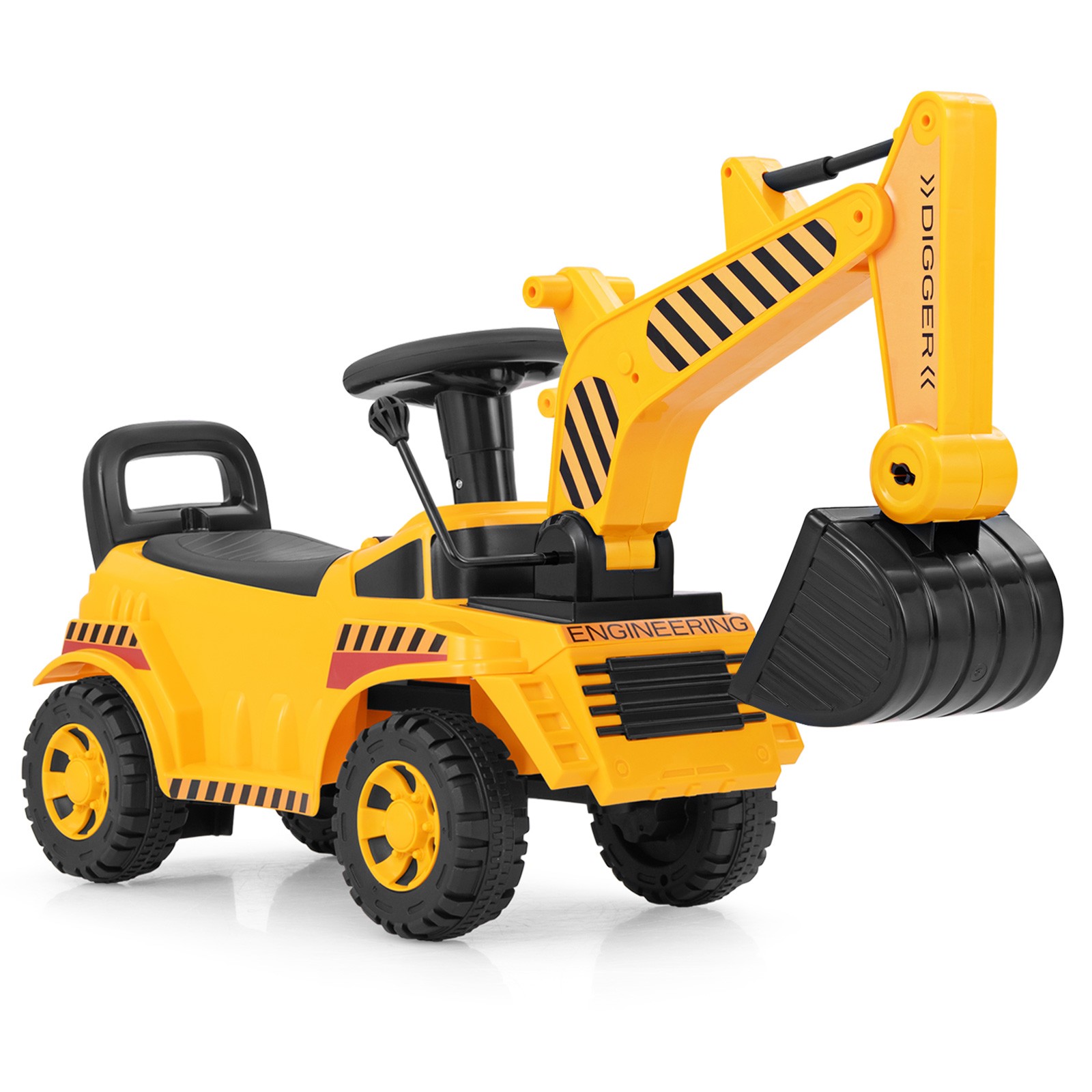 Kids Ride on Excavator Adjustable Shovel Yellow Toddler Digger Toy Power Car