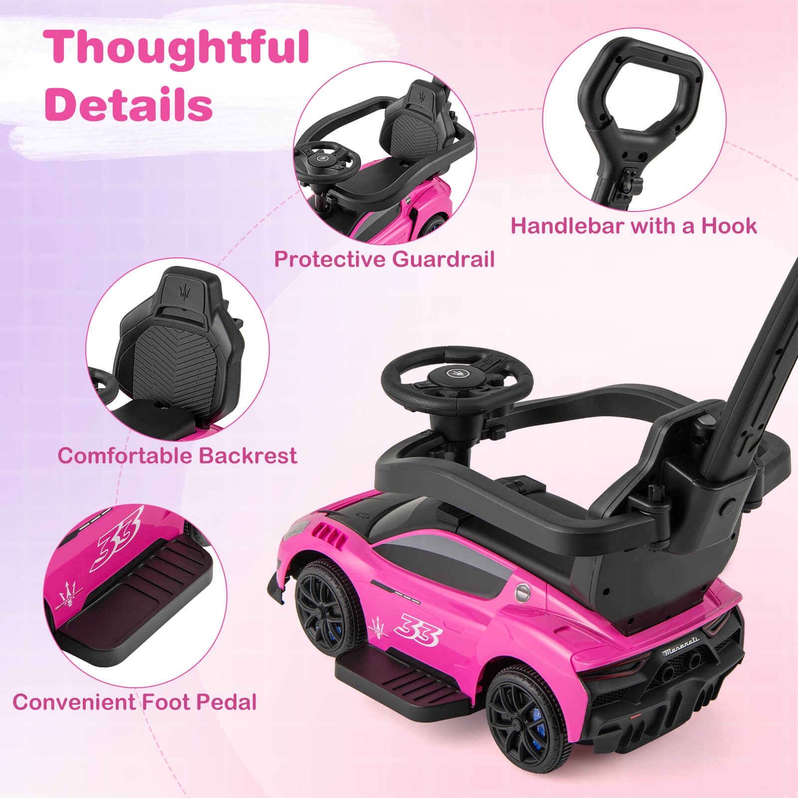 3-in-1 Ride on Push Car Maserati Licensed Foot to Floor Kids Sliding Walking Car