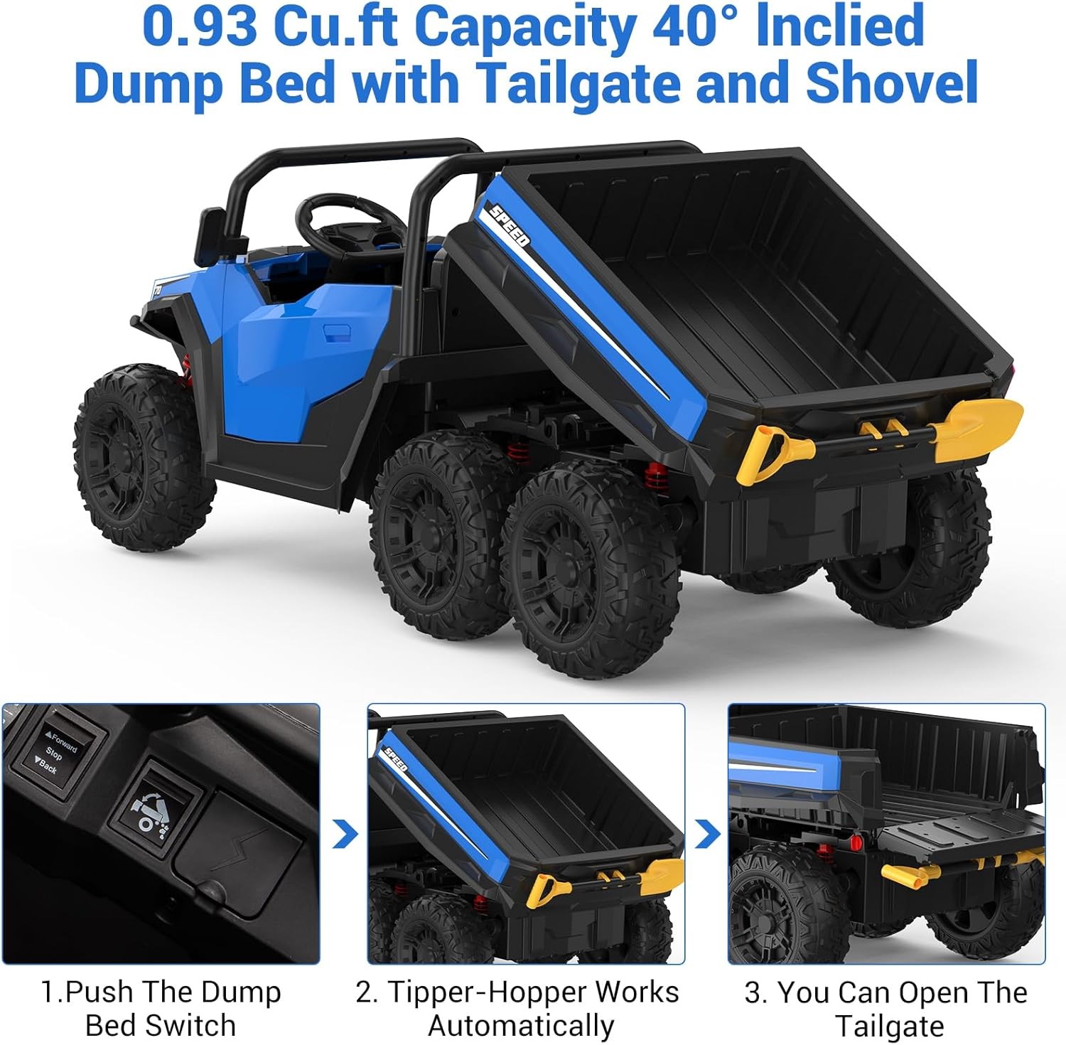 24V 4WD 6-Wheel Electric Ride On Dump Truck with Remote Control, 2 Seater Kids
