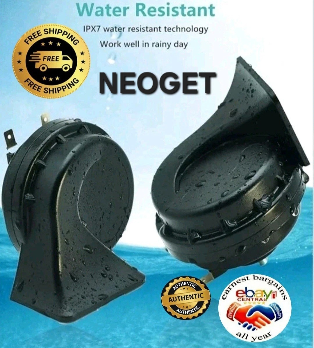 NEOGET Car Horn 12V Super Loud Electric Waterproof High Low Daul Tone (open box)