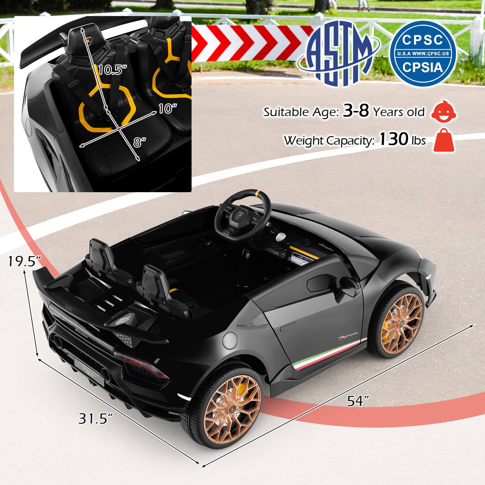 4WD 2-Seater Ride on Car, Licensed Lamborghini Kids’ Vehicles w/ Remote Control