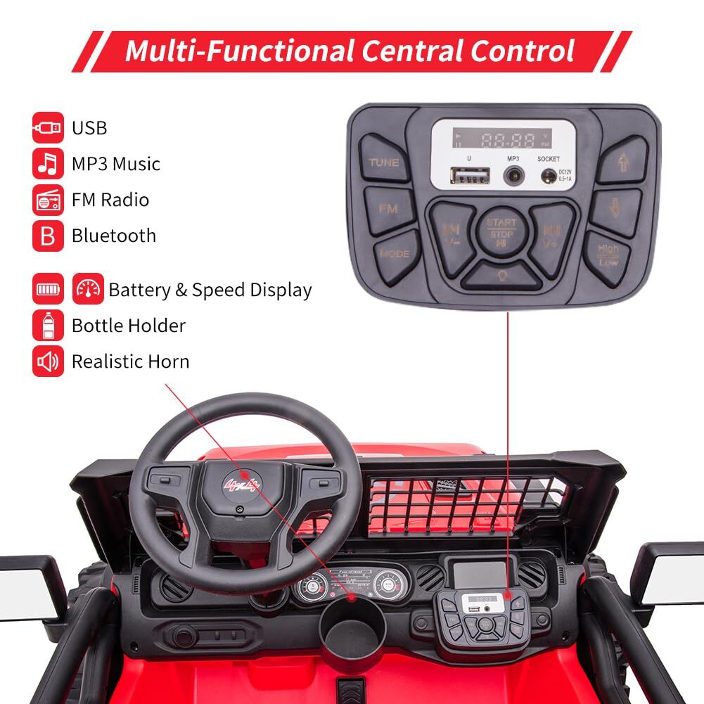☑️24V Kids Ride On Car with Remote Control 2 Seats 20“ Extra Large Seat Wide Tru