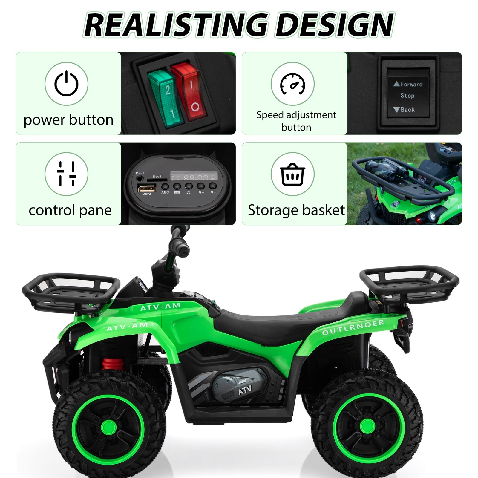24V Kids Ride on ATV 4 Wheeler Quad Battery Powered Electric Vehicle w/MP3&USB