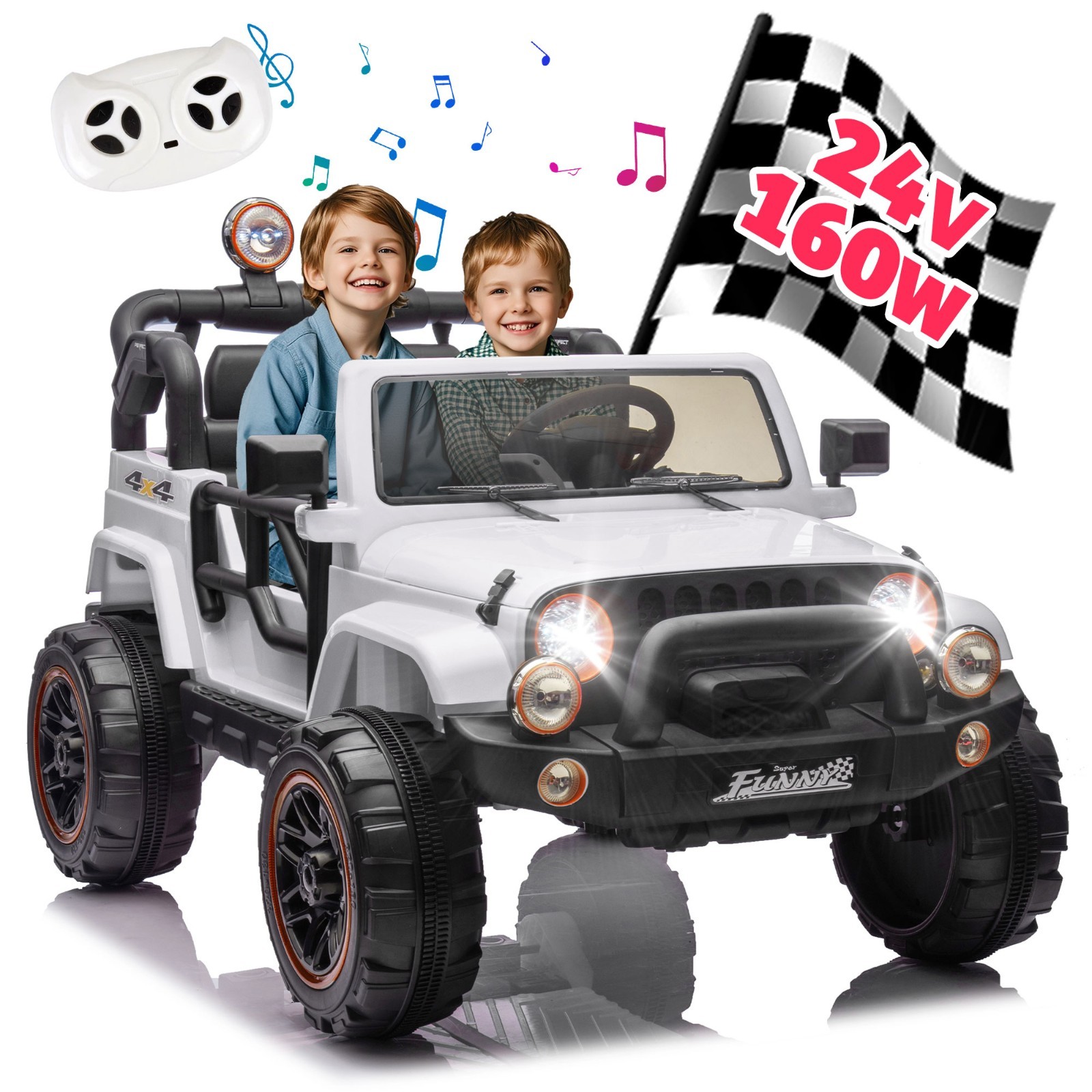 24V Kids Electric Car Ride on Toys w/Remote,LED, Storage,7AH Big Battery, White