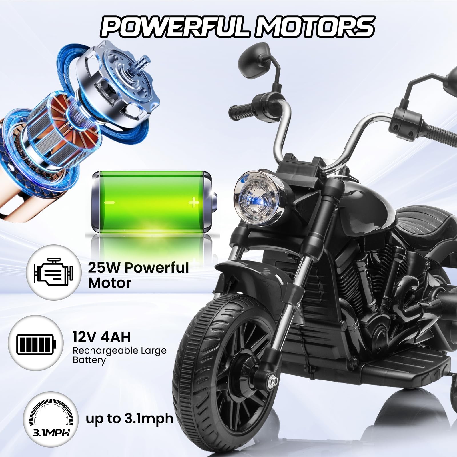 Kids Motorcycle,12V Electric Motorcycle,Ride On Motorcycle w/Training Wheels
