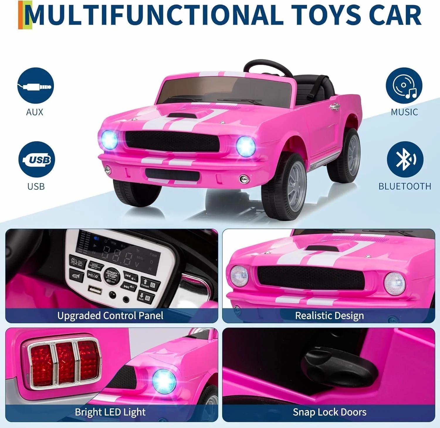 24V 7AH 2 Seater Ride On Car W/Remote Control Pink Licensed Shelby GT350 Kids