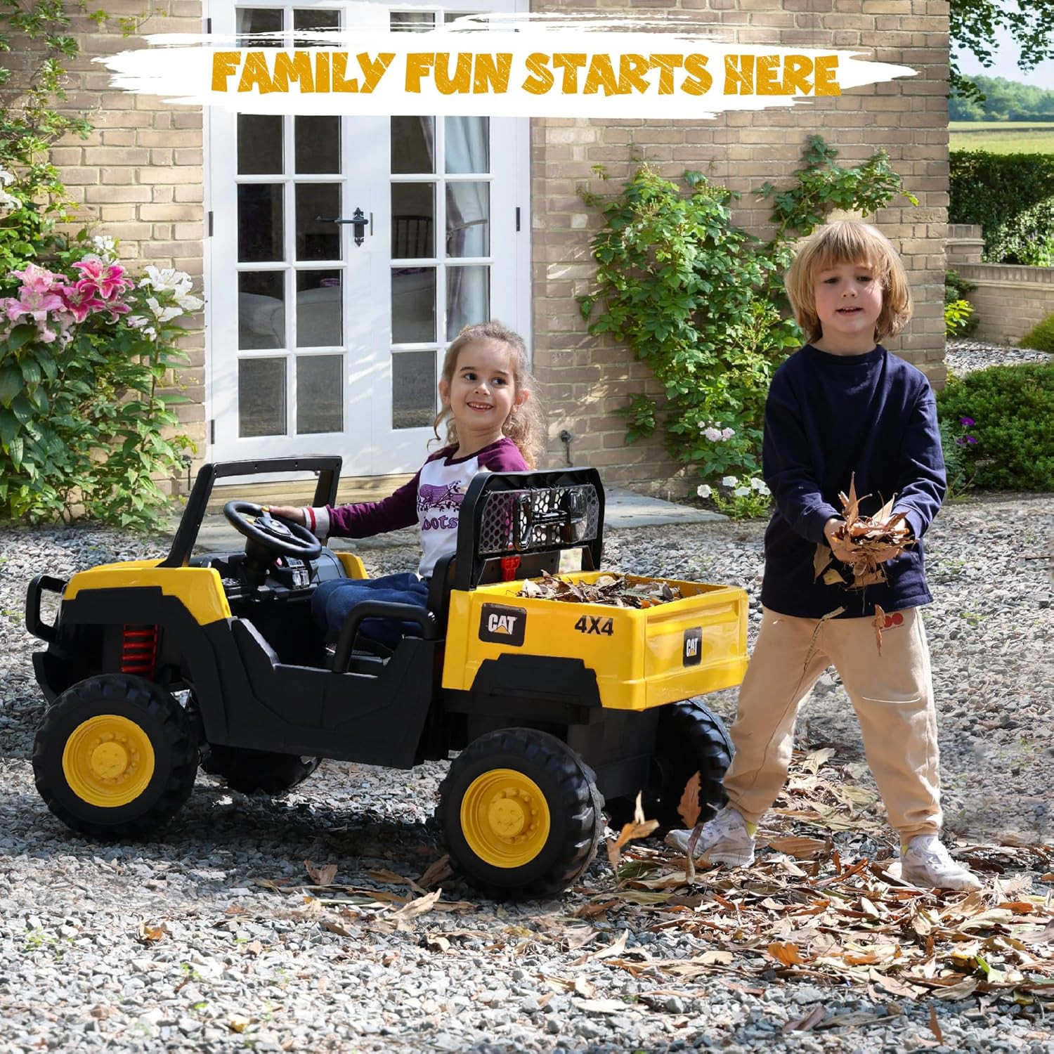 2 Seater Licensed Caterpillar Ride on Dump Truck, 24V Ride on Toys with 4×100W M