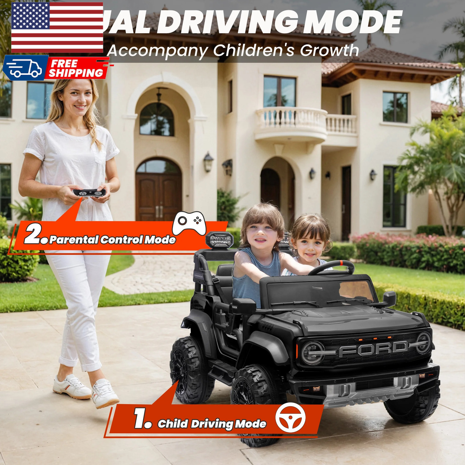 24V 2 Seater Ride on Cars for Big Kids Licensed Ford Bronco Raptor Powered Ride