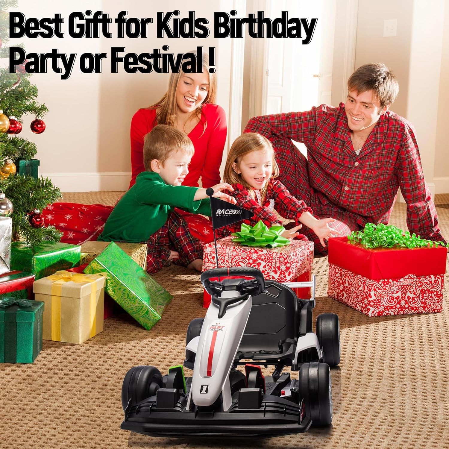 Garvee 24V Electric Go Kart Toy for Kids,Fast Speed 7.5 Mph Ride on Drifting Car