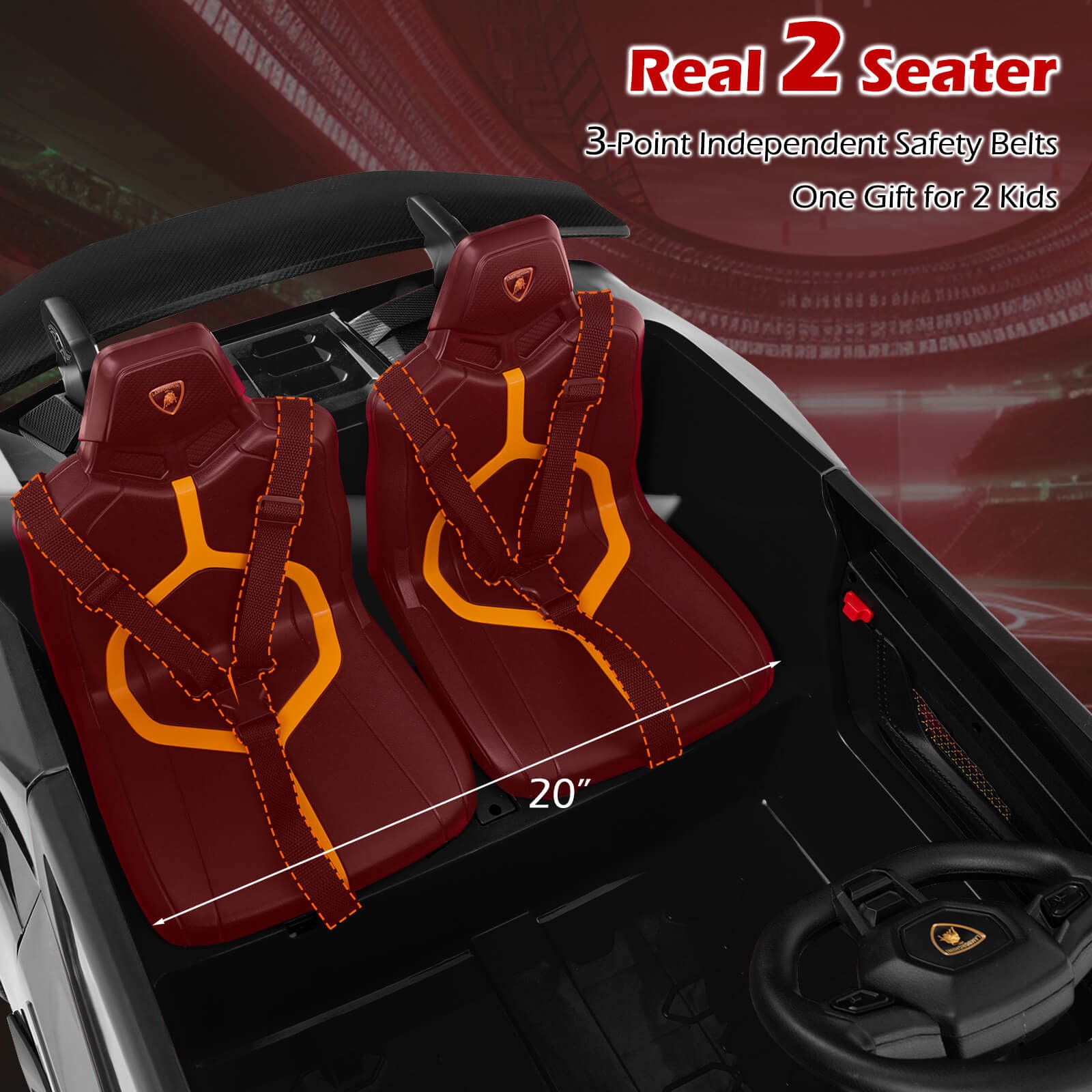 4WD 2-Seater Ride on Car, Licensed Lamborghini Kids’ Vehicles w/ Remote Control