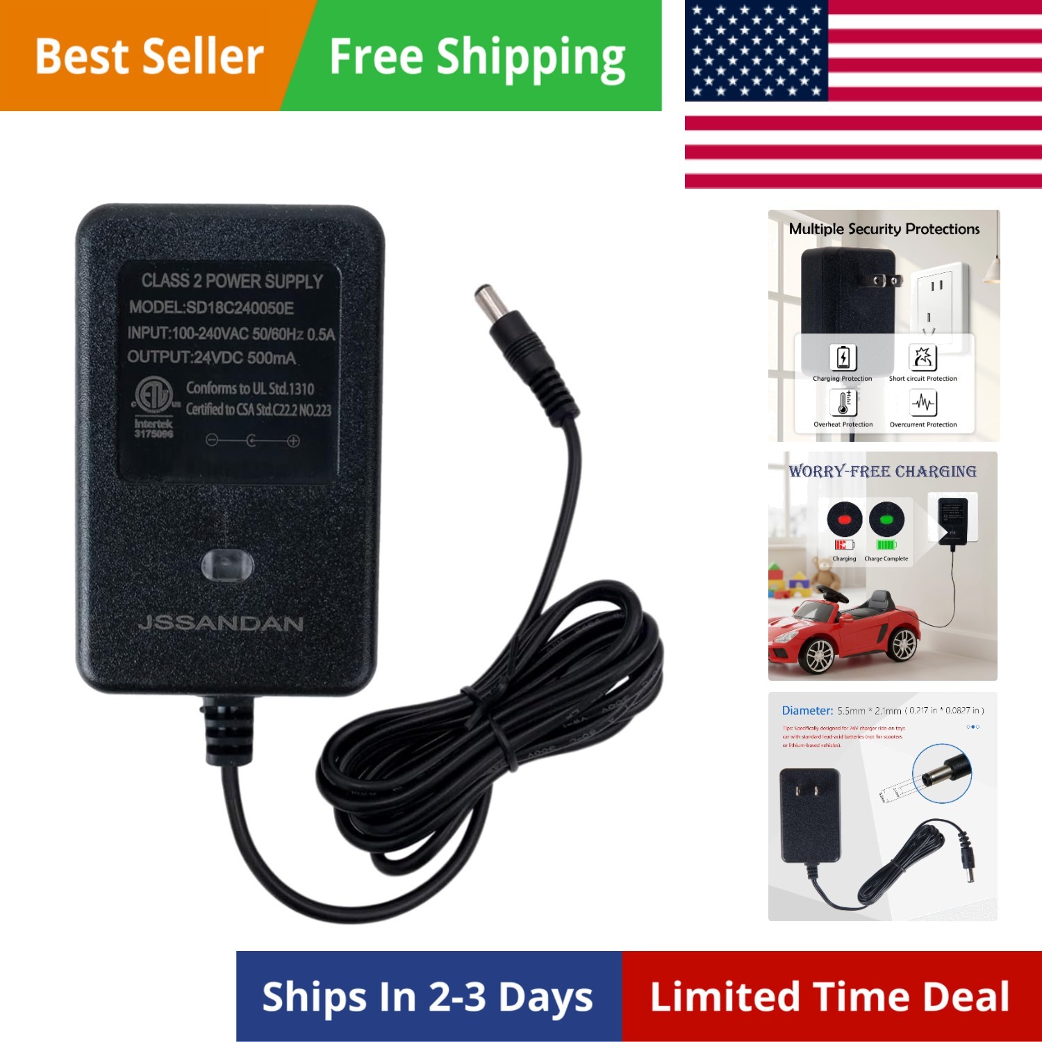 24V Charger for Ride On Car, 24 Volt Kids Battery Charger with Charging Indic…