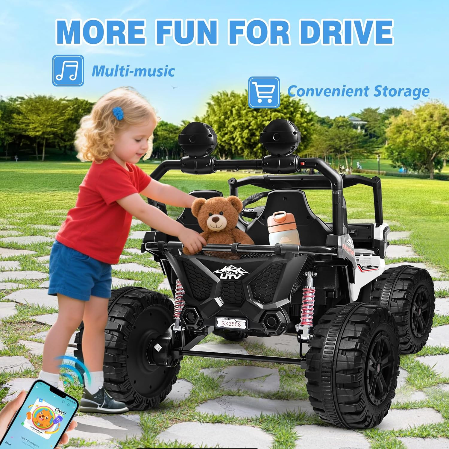 ANPABO 24V Ride on Toys for Big Kids, 2 Seater Ride on Car, 4X200W Kids Electric