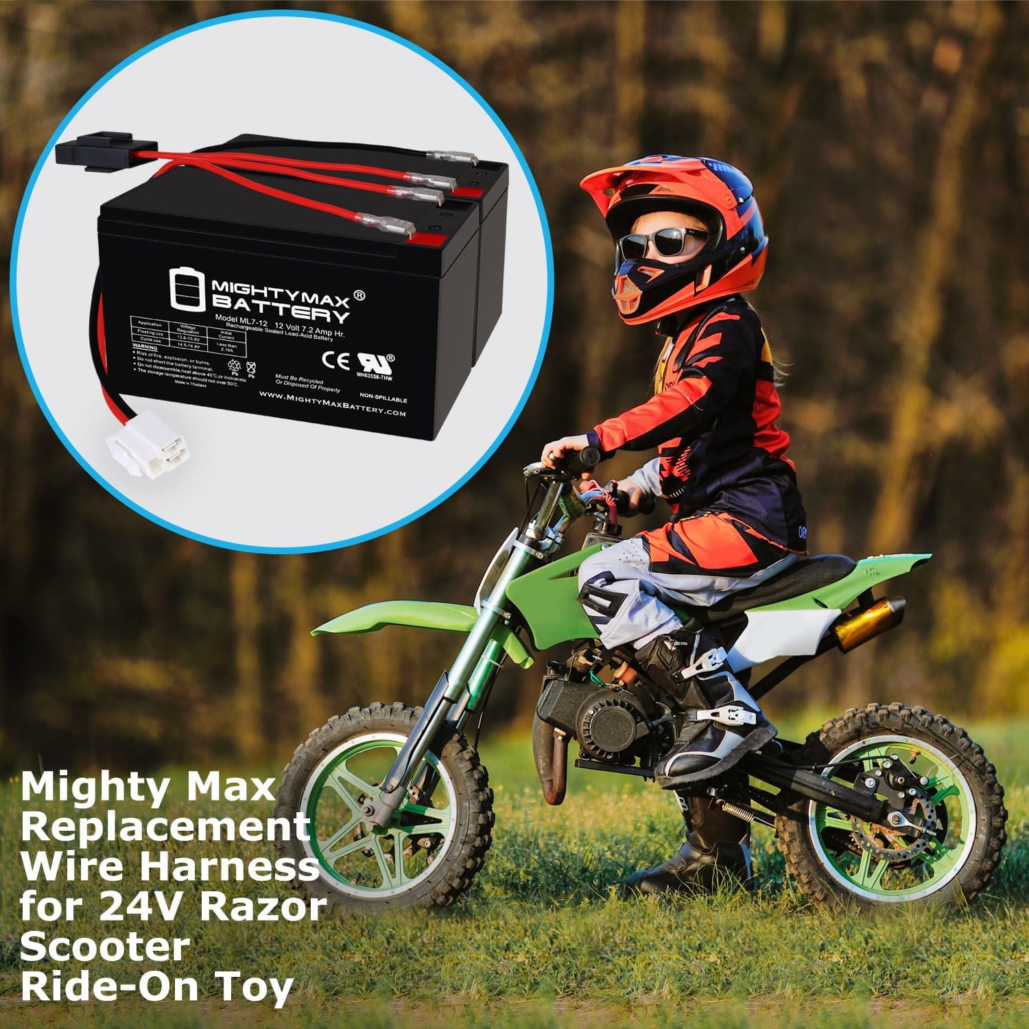 Extended Range Drop in Replacement for 12V Razor Scooter Ride on Toy 7Ah Battery