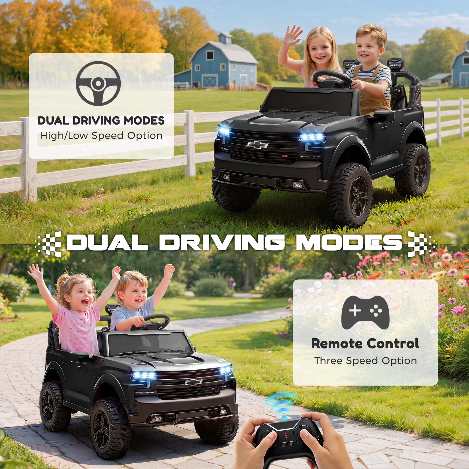 24V 2 Seater Ride on Toy, Licensed Chevrolet Silverado, Ride on Truck Car W/ Rem