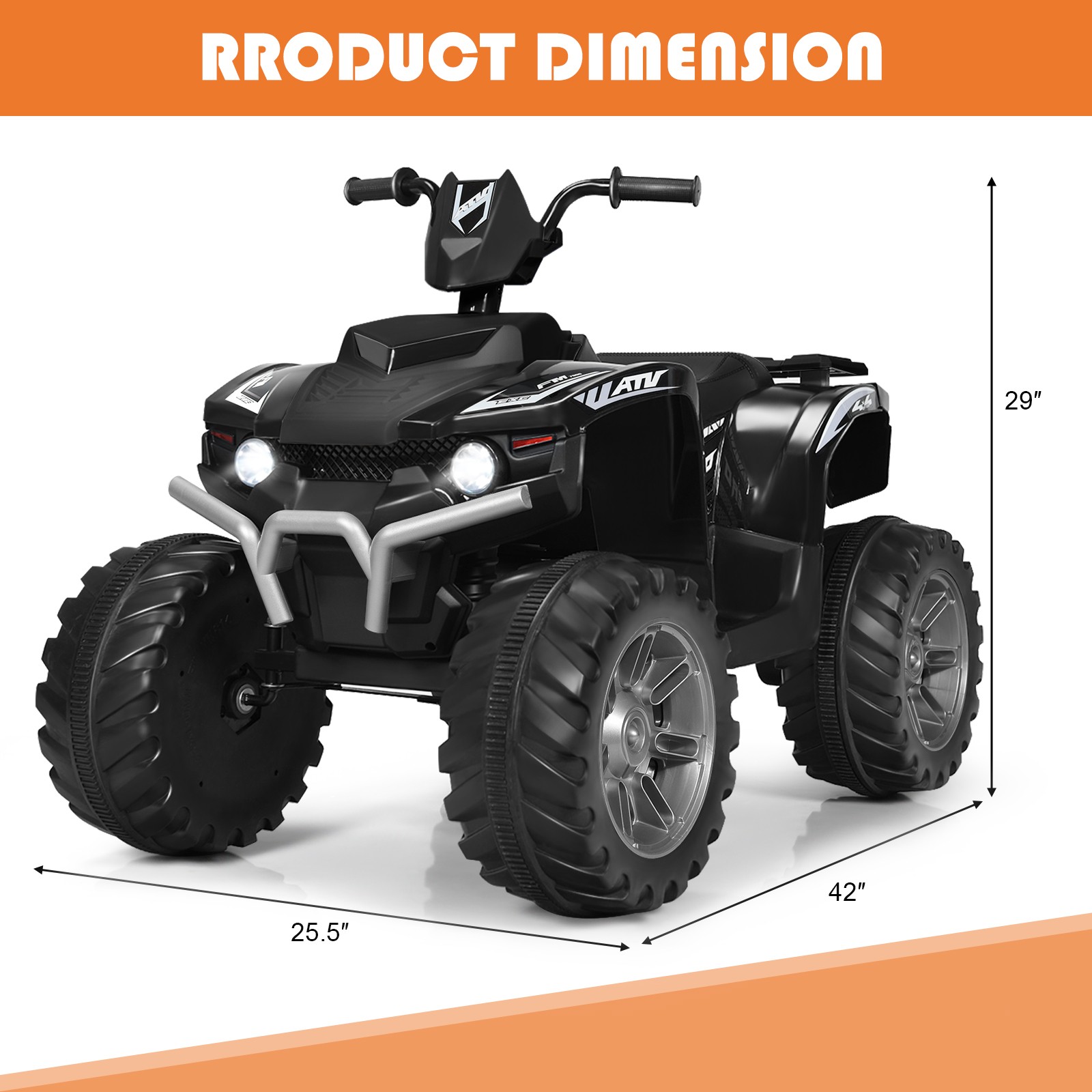 Costway 12V Kids 4-Wheeler ATV Quad Ride On Car w/ LED Light & Music Black