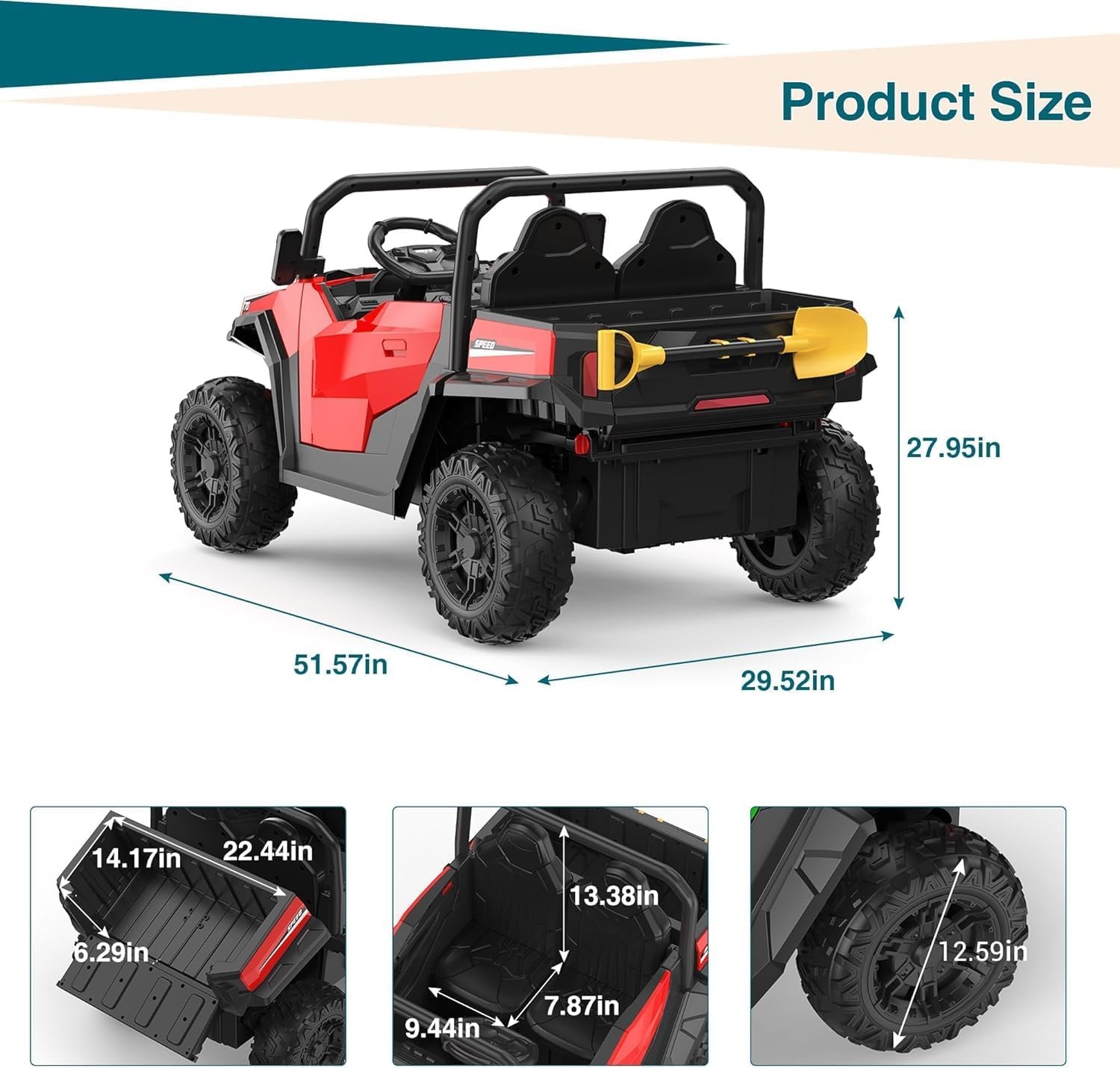 24V Ride On Truck for Kids w/ Remote, 4WD, LED Lights,Bluetooth,Dump Bed,2 Seats