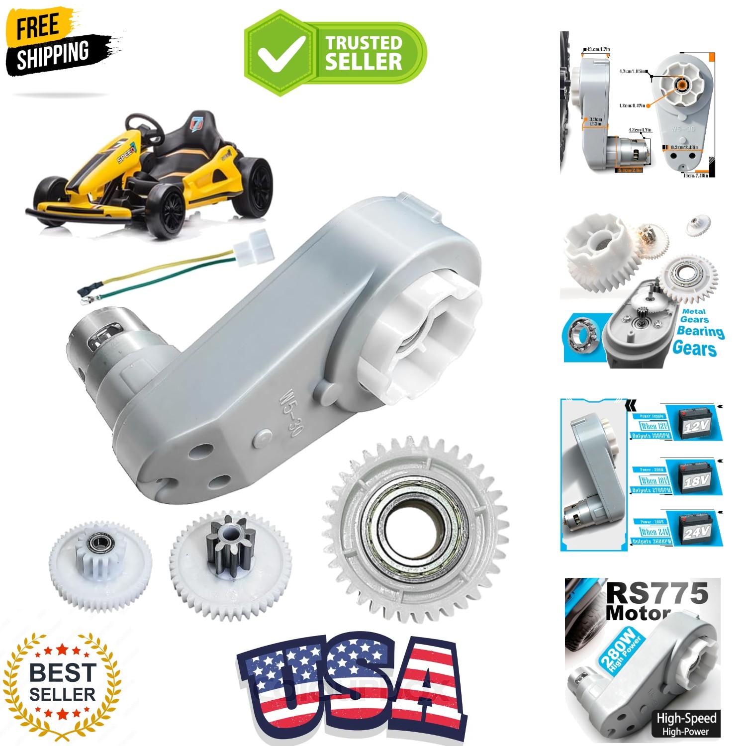 24 Volt RS775 High-Speed Motor Gearbox for Power Wheels Motor Upgrade,18V-24V…