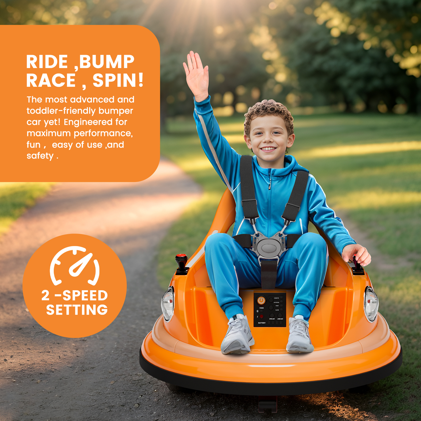 12V Kids Ride on Bumper Toddler Electric Car 360° Spin w/ Remote & LED Lights US