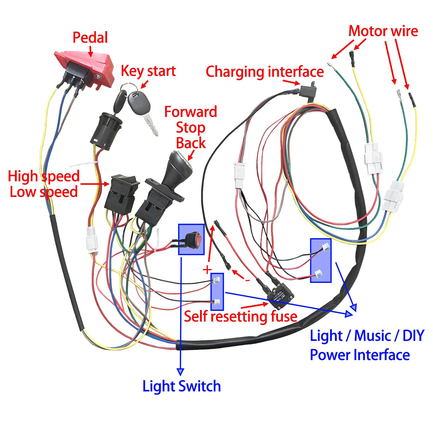 6V 12V 24V DIY Wire Harness Electric Conversion Kit for KidS Ride on Toys CarS