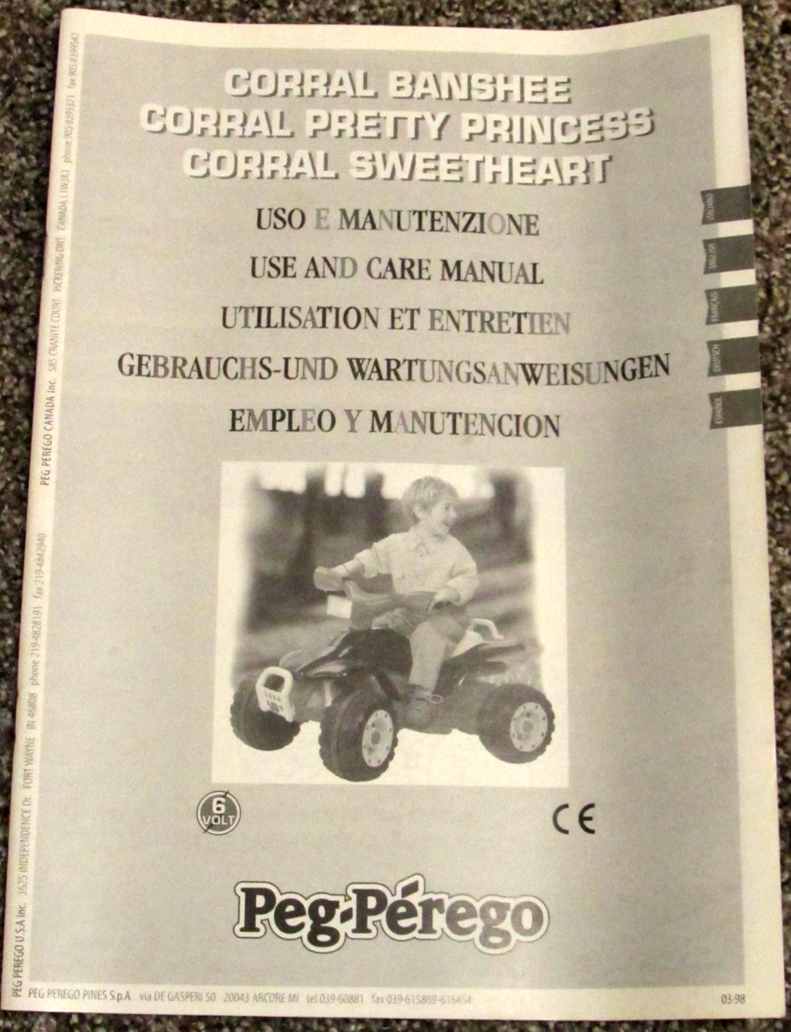 Peg Perego Corral Banshee Princess Sweetheart Use & Care Owners Manual 03/98