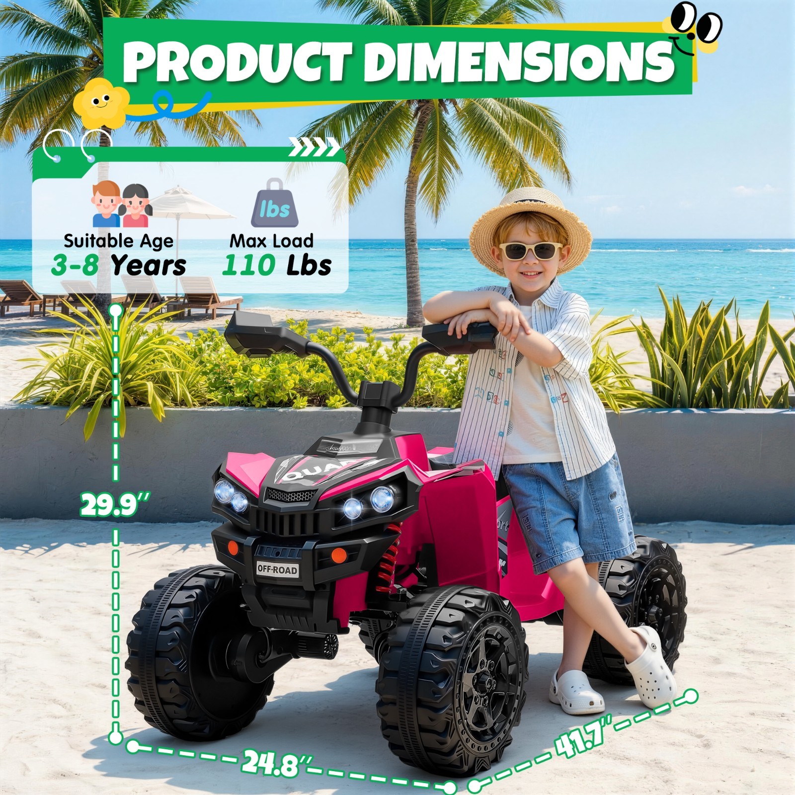 Joyracer 24V 4×4 2-Seater 4-Wheeler, 4 Motors, Shock Absorbers, Deep Tread Tires