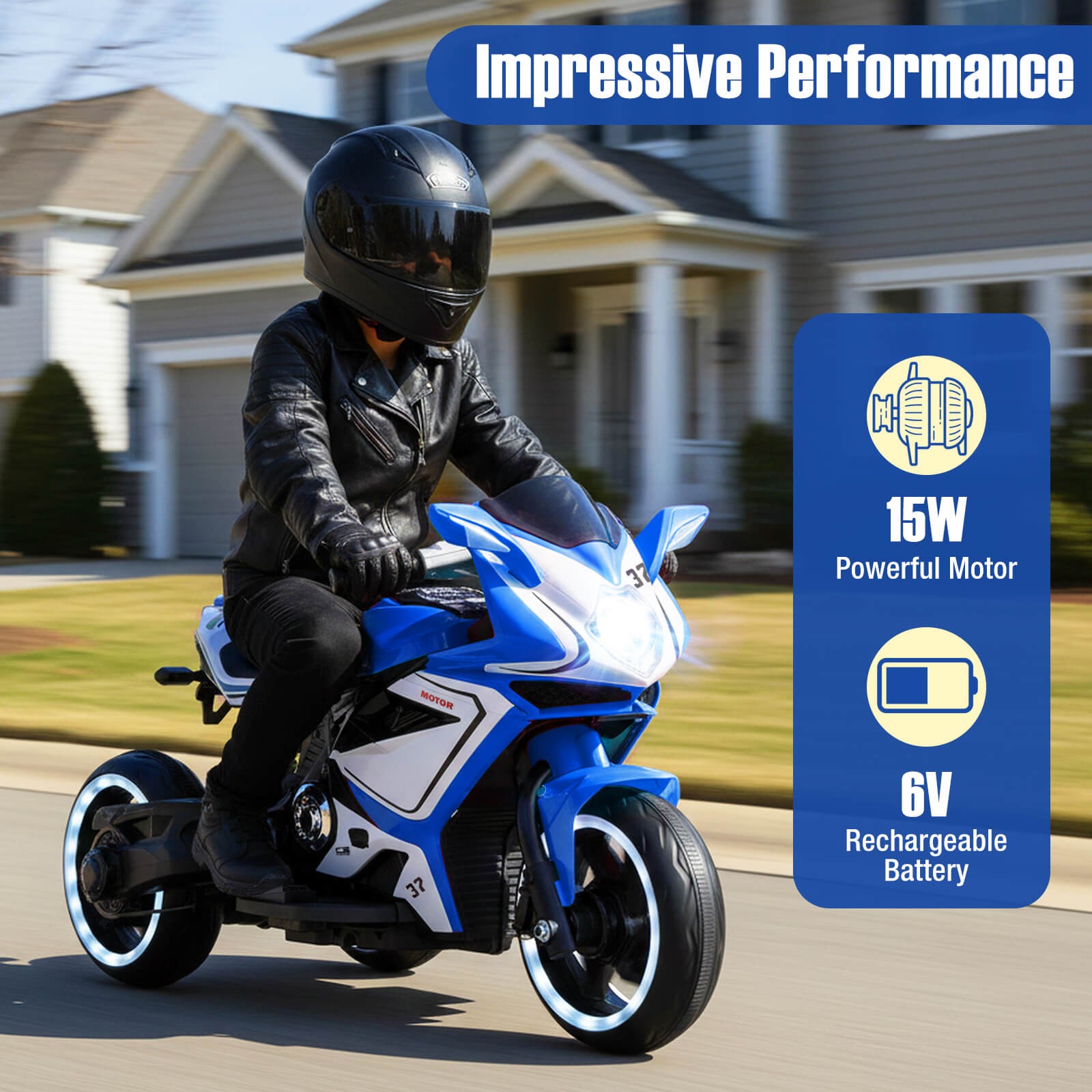Kids Ride on Motorcycle 6V Battery Powered Mini Electric Motorbike w/ LED Lights