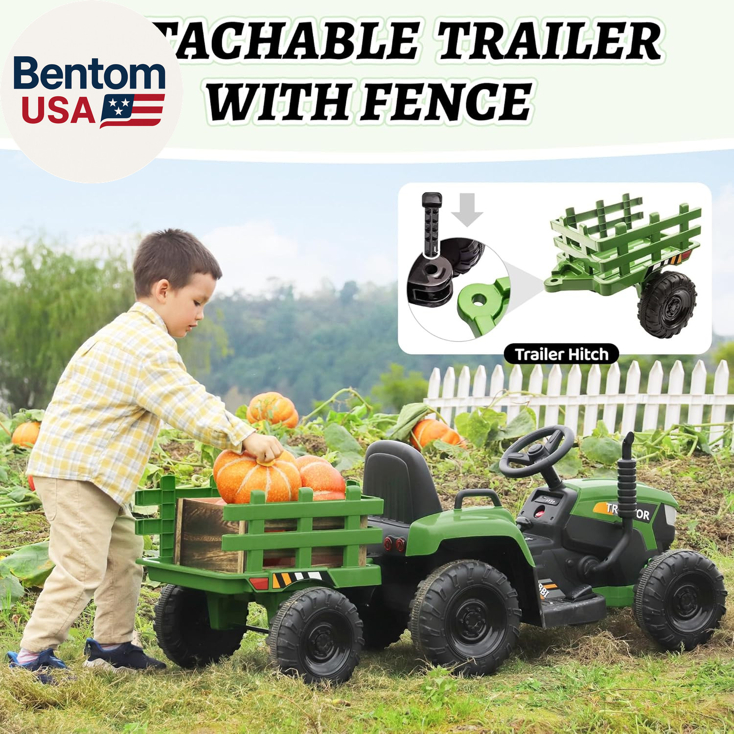 Kids Electric Ride on Toy Tractor, 12V Battery-Powered 4 Wheels Ride on Car with