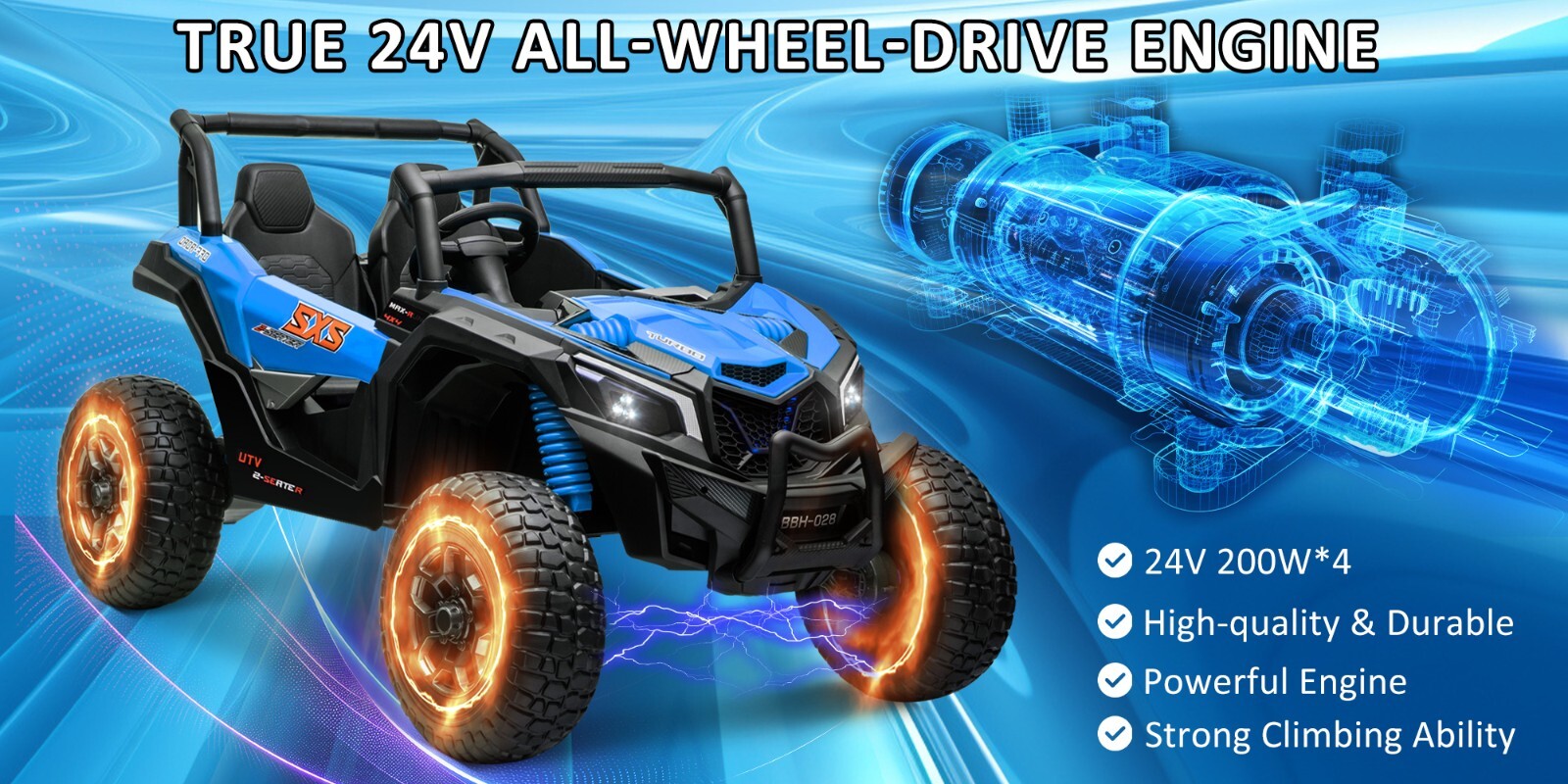 ZEOPHOL 24V Kids Battery Ride On UTV Truck 4WD 2-Seats 200W*4 Motor EVA Wheels