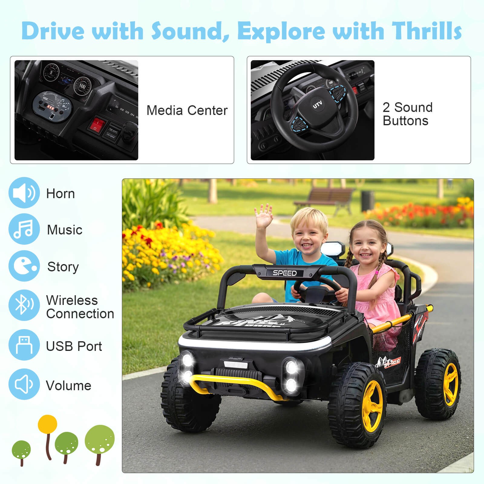 24V Ride on Toy for Big Kid’s 2 Seater Ride on UTV Truck Car w/ Remote Control