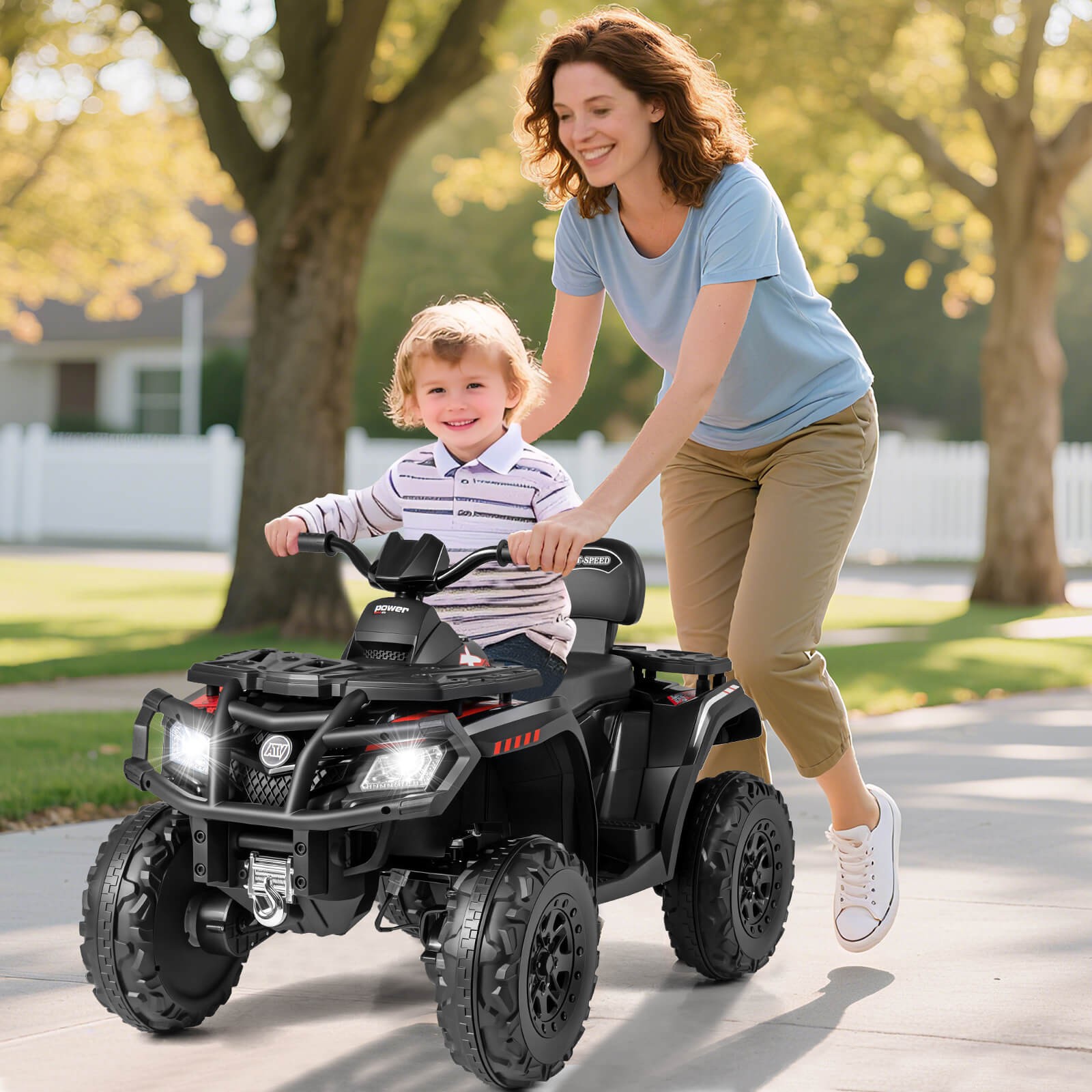 24V 2-Seater 4-Wheeler Quad Electric Vehicle w/ 4 Motors, Soft Start LED Lights