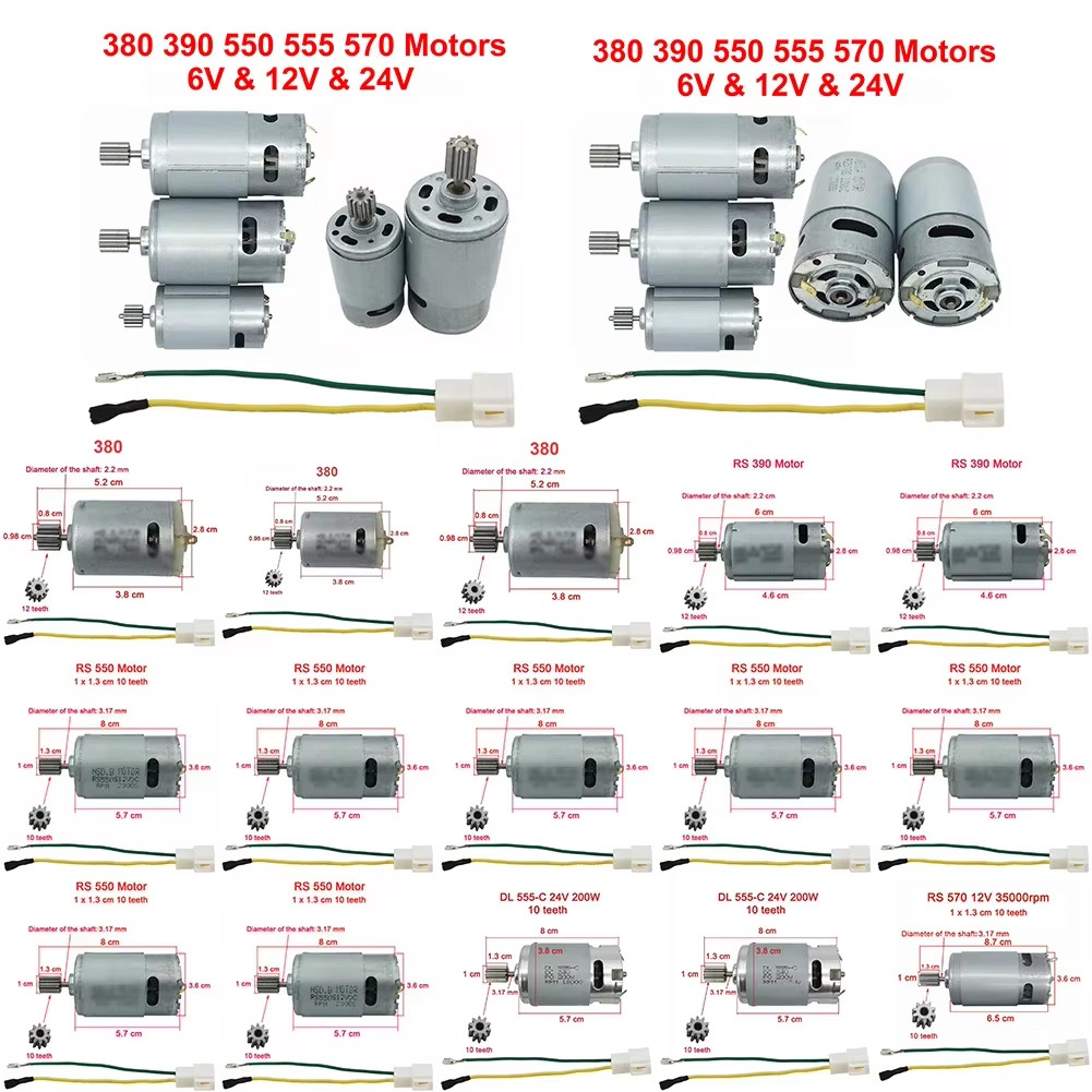 Motors for Kids Electric Car RS550 RS390 RS380 24V 12V 6V DL555 10/12 Teeth Chil
