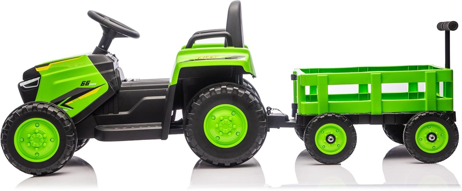 12V Ride On Tractor for Kids w Trailer&Remote, Farm Vehicle Toy for Toddlers 3–8