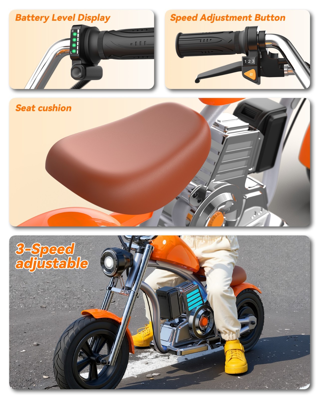 Kids Electric Motorcycle for Ages 5+,Kids Motorcycle with Ambient Lighting 10MPH