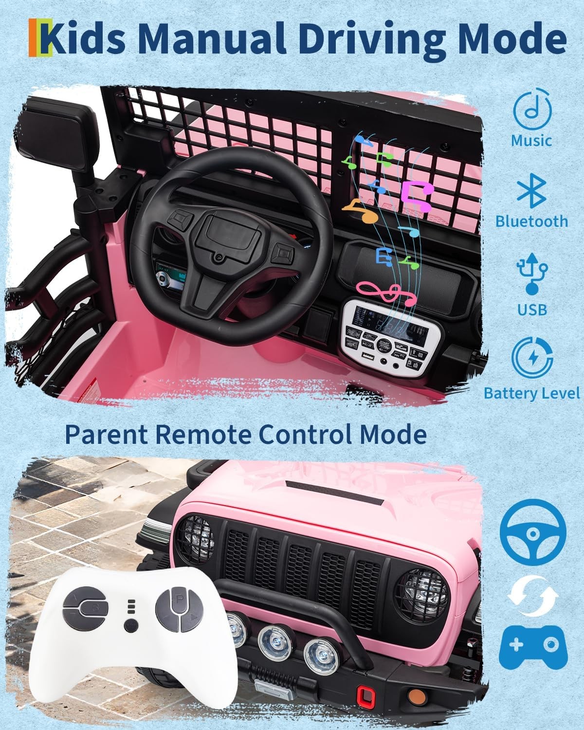 24V Kids Ride On Truck 2-Seater, Remote Control, 200W Motors, LED, Music, USB