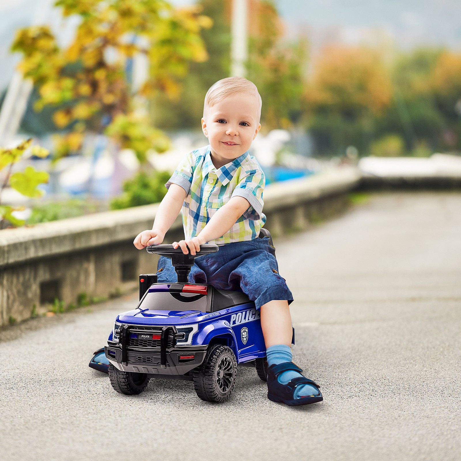 Kids Push Ride On Police Car W/ Horn, for 18 Months – 5 Years Old, Blue
