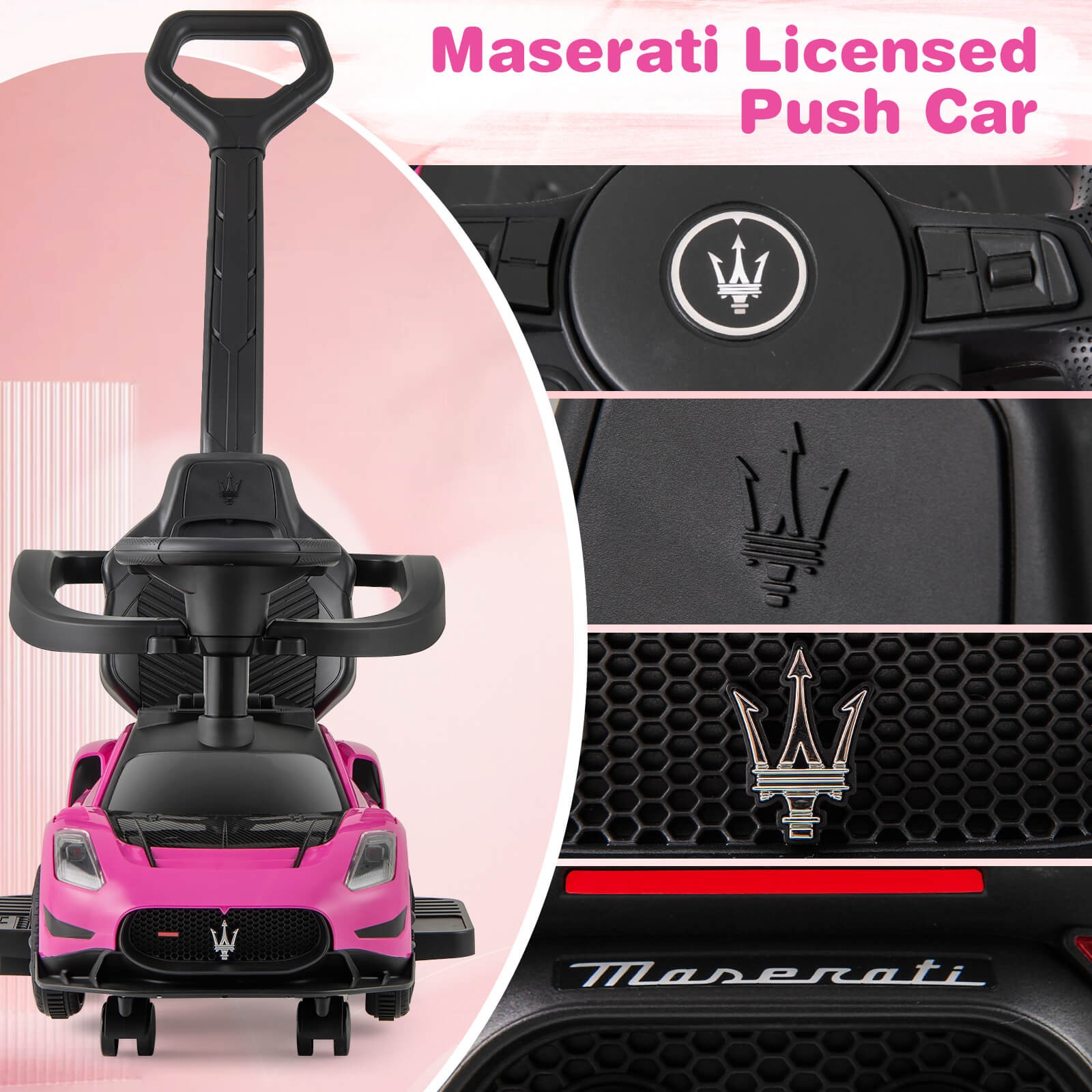 3-in-1 Ride on Push Car Maserati Licensed Foot to Floor Kids Sliding Walking Car