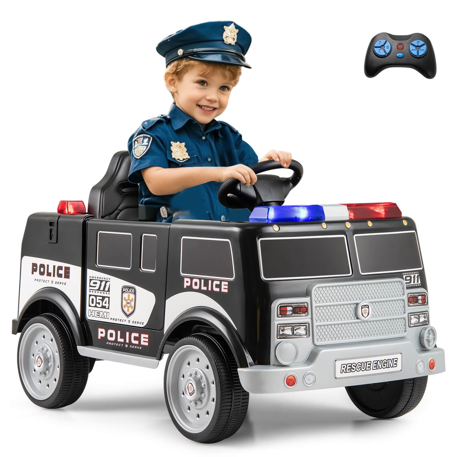 Kids Ride on Police Car with 3 Speeds Megaphone Music FM Radio Flashing Lights