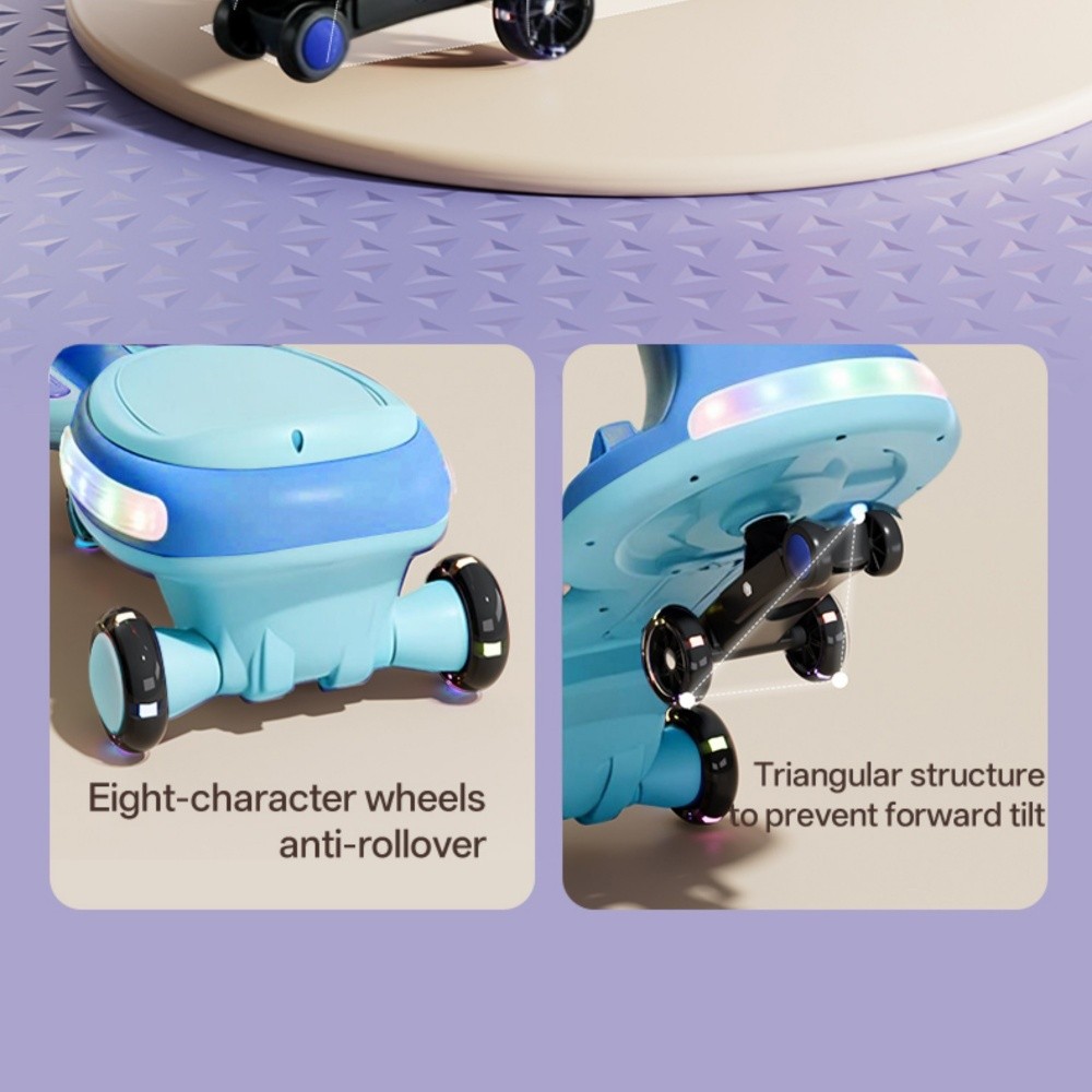 Dual Drive 2-in-1 Glide Car, Full Lights, Silent Wheels, Built-in Bluetooth