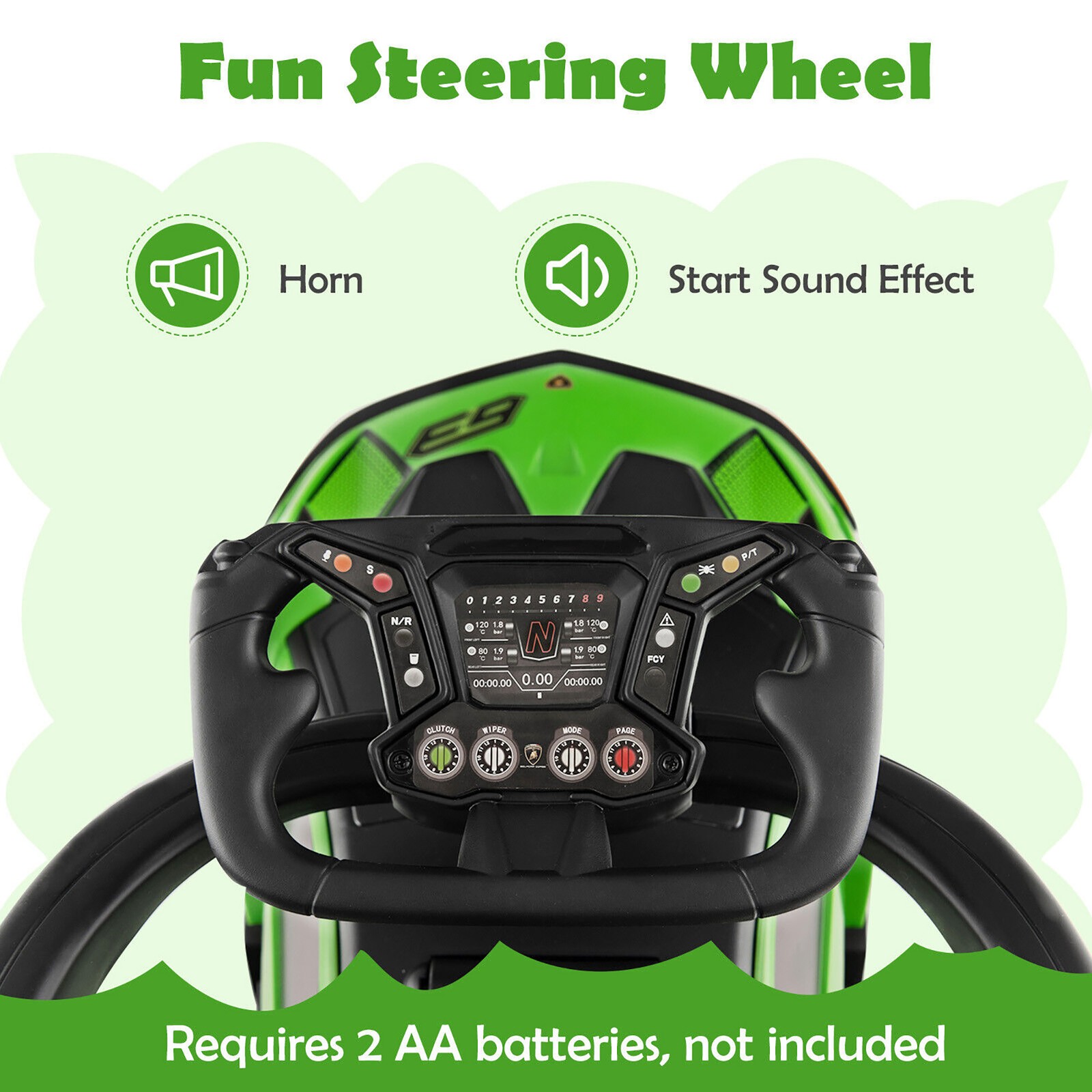 3-in-1 Licensed Lamborghini Ride on Push Car Stroller Sliding Car w/ Sound Green